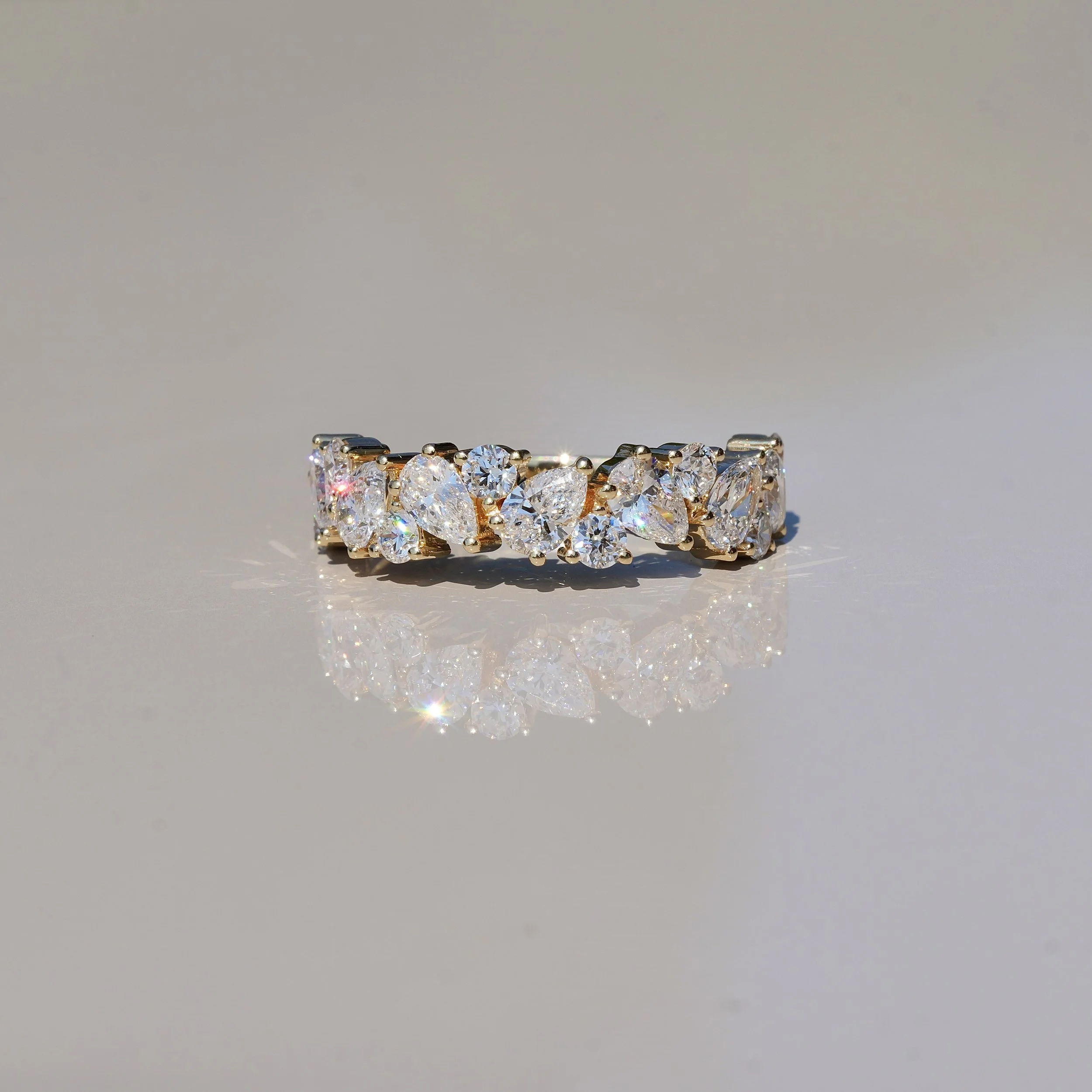 18ct Yellow Gold Pear & Round Diamond Half Eternity Band – 2.03ct Lab-Grown Diamonds