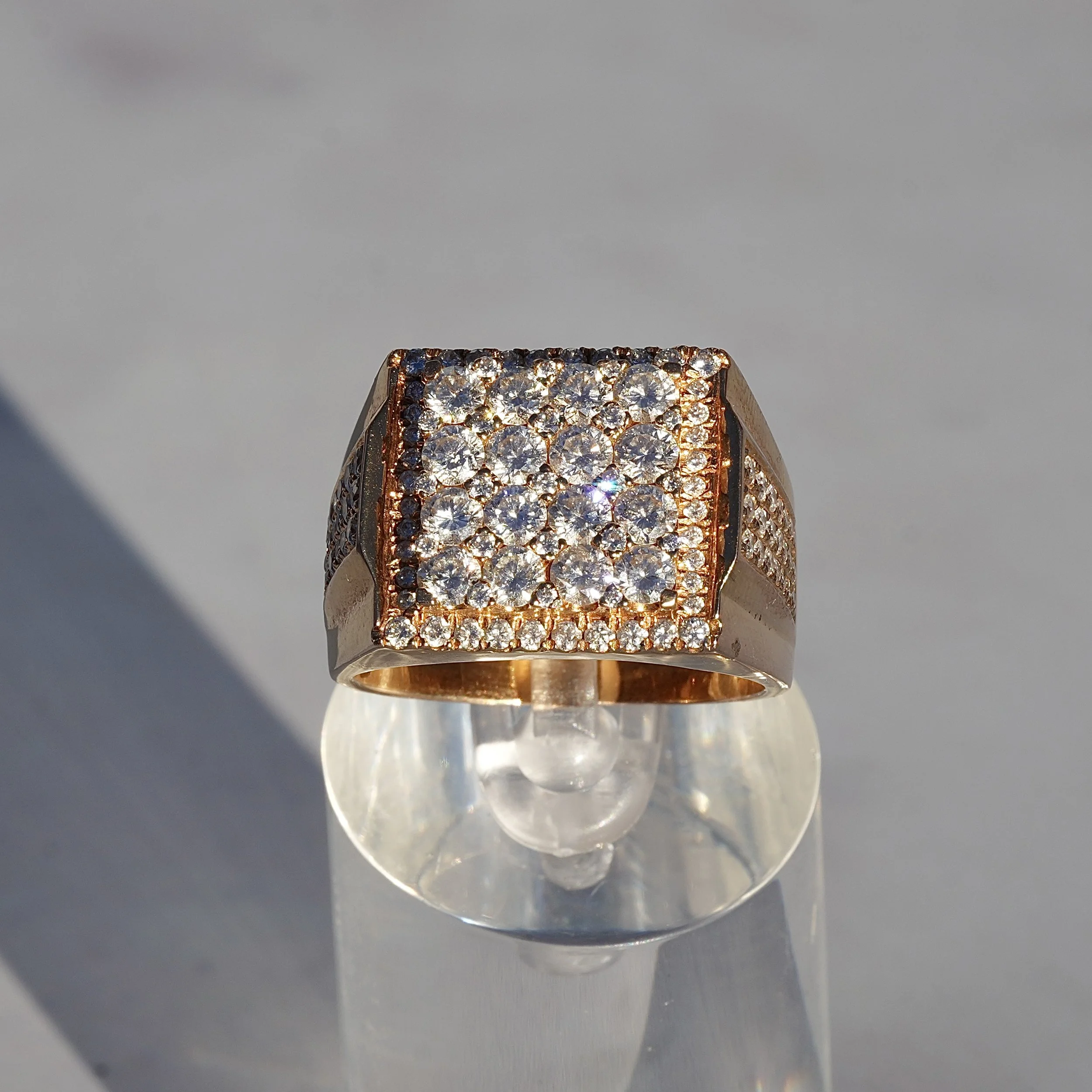Men's Rose Gold Diamond Ring in 18ct Rose Gold with 1ct Natural Diamonds – Front View | Eighty8Diamonds