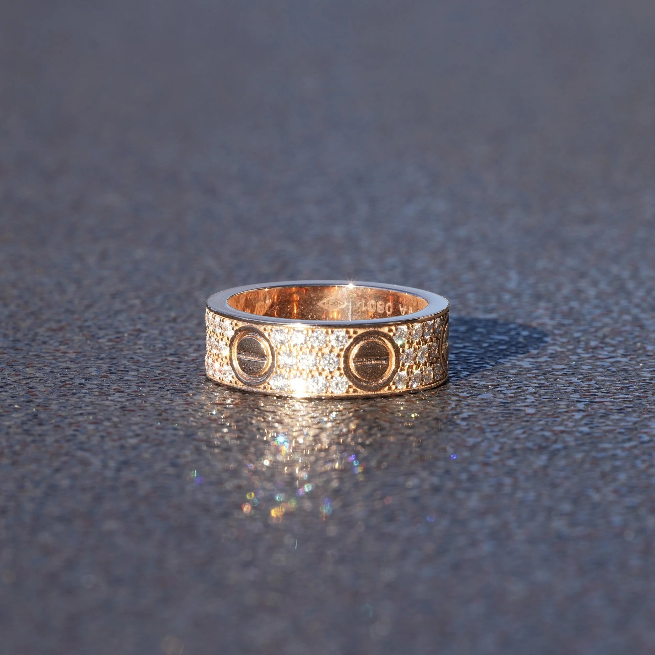 Women's Love Design Pave Classic Model Ring in 18ct Rose Gold with 0.70ct Lab Grown Diamonds – Side View | Eighty8Diamonds