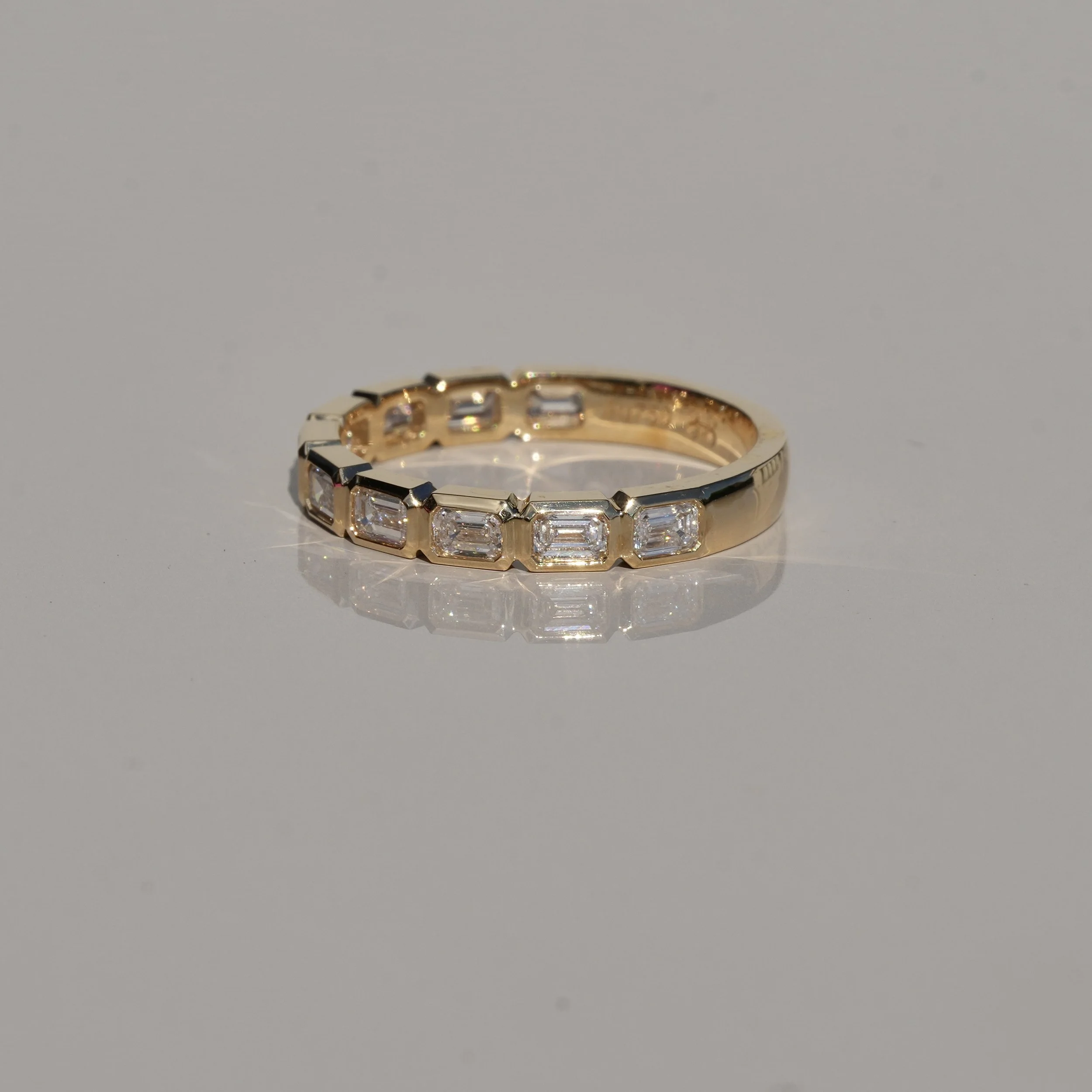 Emerald Cut Diamond Bezel Setting Half Eternity Band | 18K Yellow Goldwith 0.80ct  Diamonds –Side View | Eighty8Diamonds