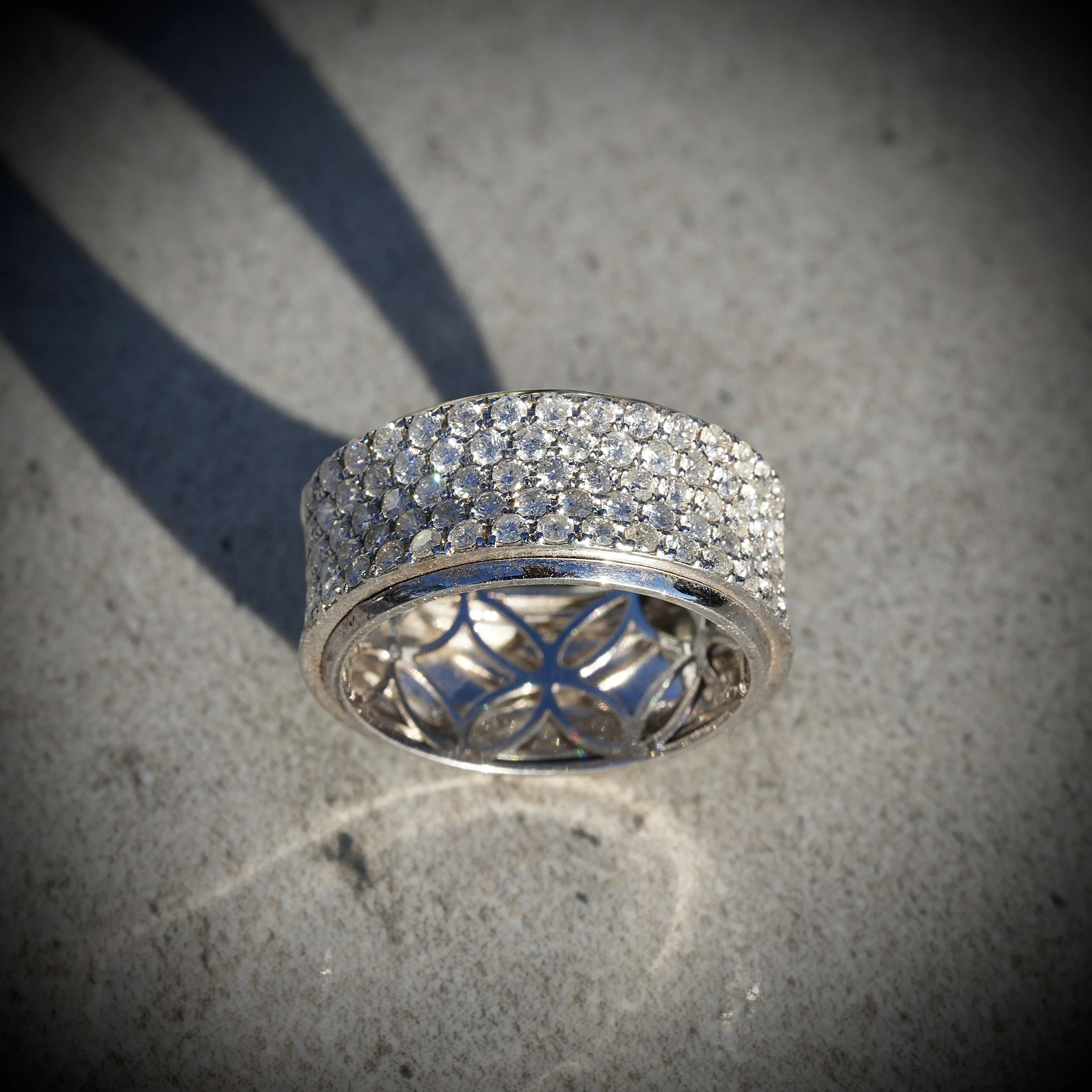 White Gold Half Diamond Pavé Band in 18ct White Gold with 1.20ct  Diamonds –Side View | Eighty8Diamonds