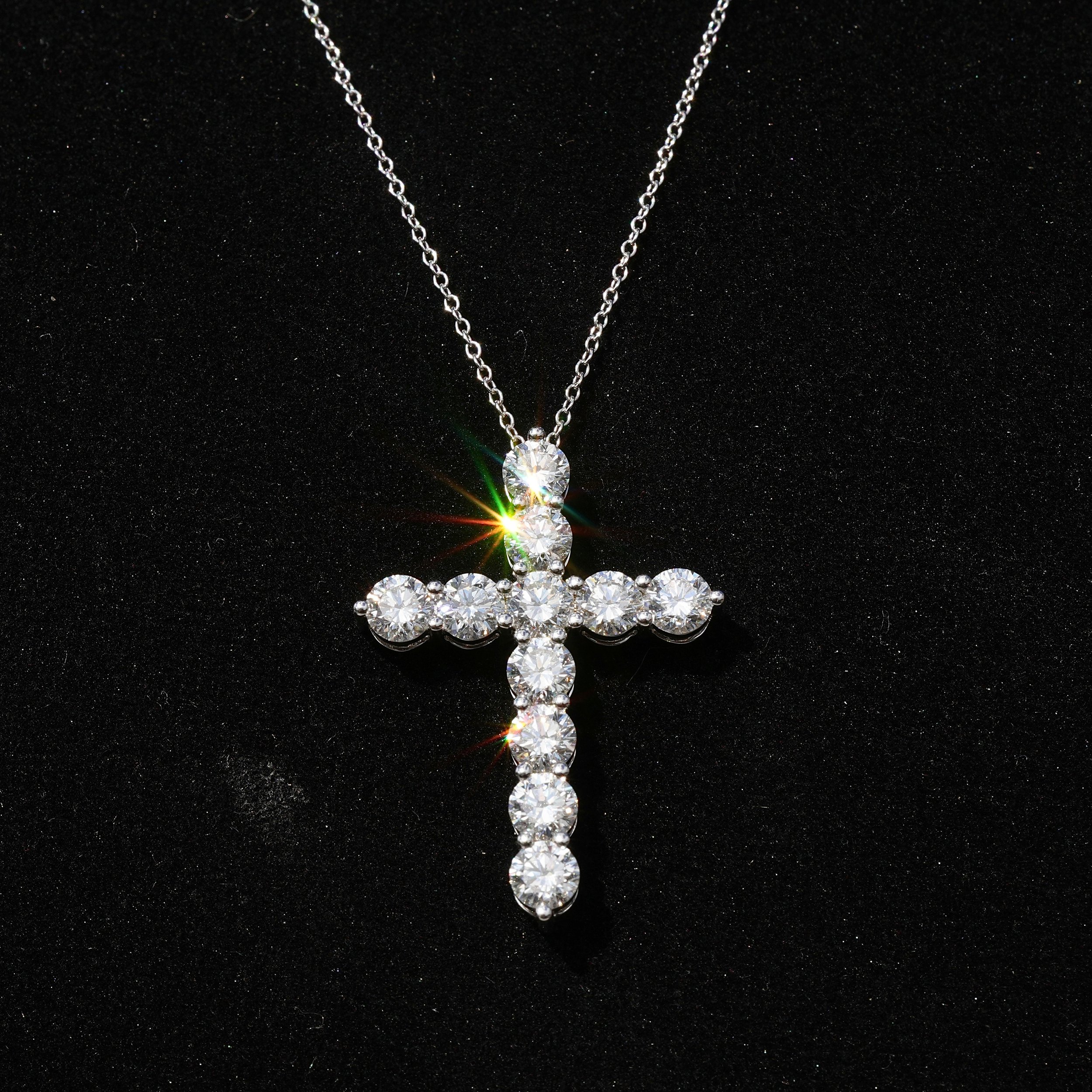 Diamond Cross Necklace with 2.80 ct Round Cut Diamond in 18ct White Gold, IGI Certified – Front View | Eighty8 Diamonds