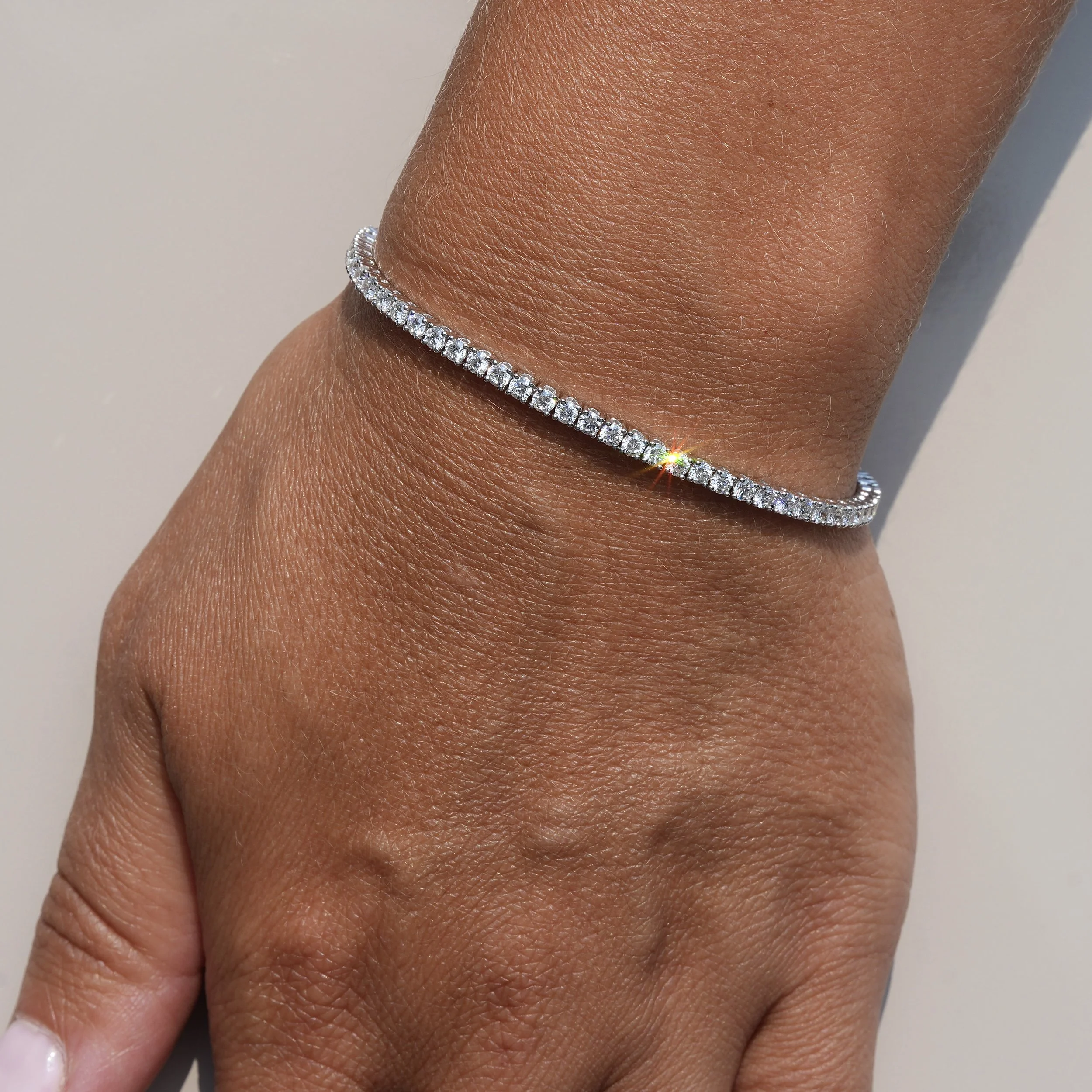 Women’s Tennis Bracelet 3.00 ct in 14K White Gold – Hand View | Eighty8Diamonds