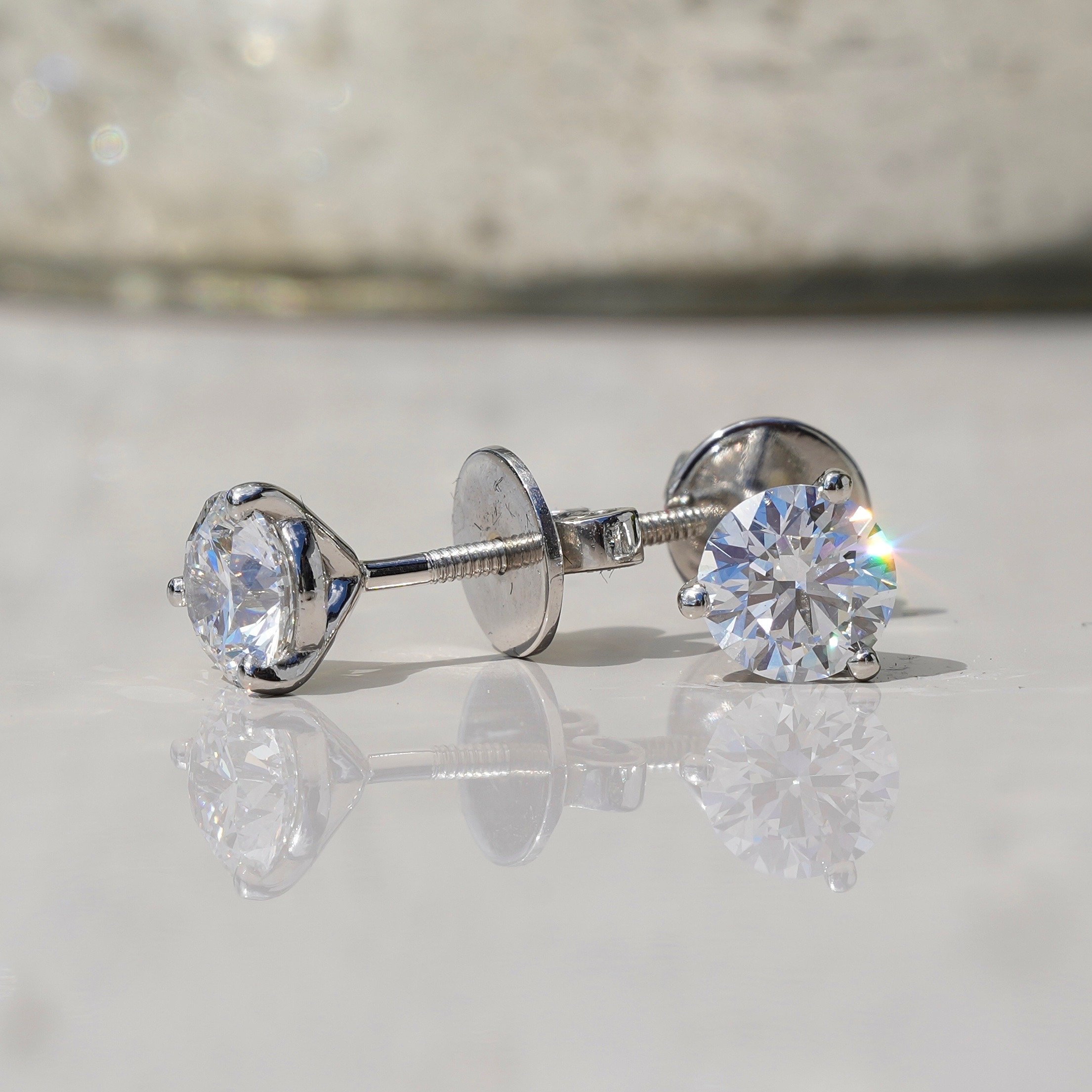 Martini-setting Women’s Diamond Earrings 1.40ct Total in Platinum – Side View | Eighty8Diamonds