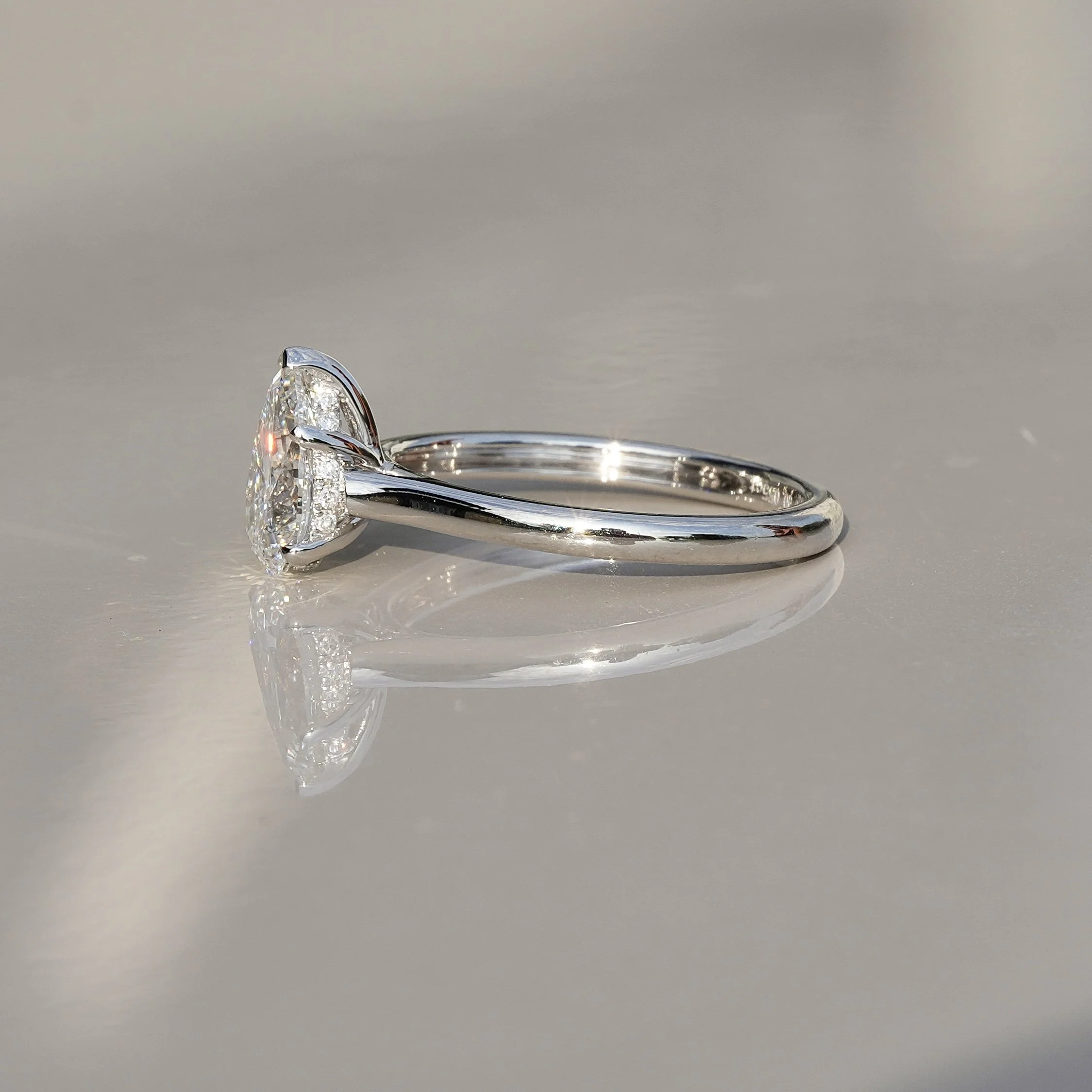 1ct Pear Cut Diamond Hidden Halo Ring in Platinum – IGI Certified – Back View | Eighty8Diamonds