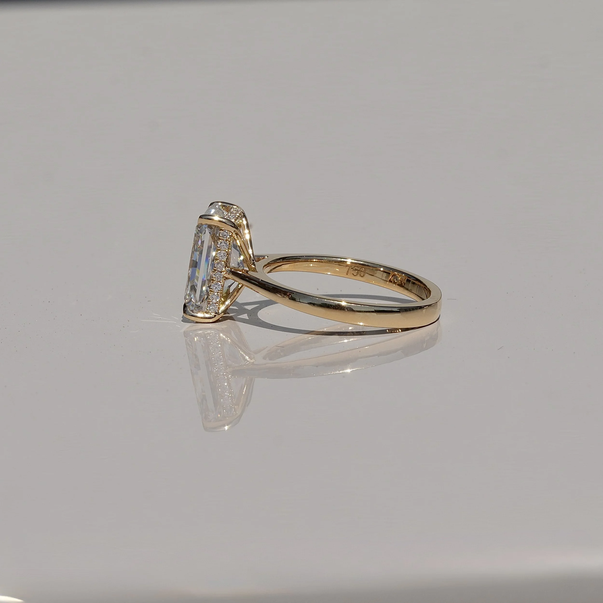 3ct Radiant Cut Diamond Solitaire Engagement Ring with Hidden Halo  in 18ct Yellow Gold – Back View | Eighty8Diamonds