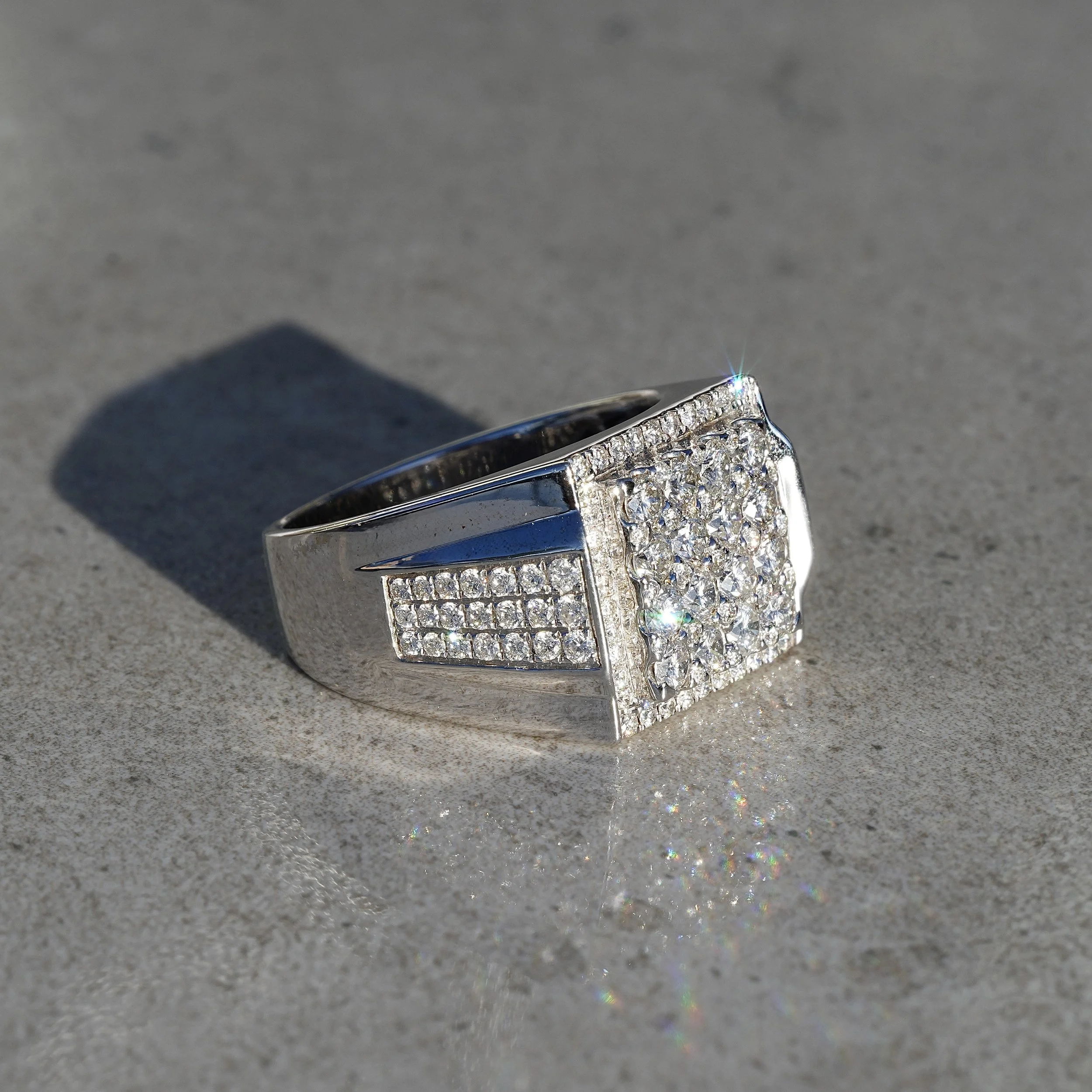 Men's White Gold Diamond Ring in 18ct White Gold with 2.70ct Natural Diamonds – Angeled View | Eighty8Diamonds