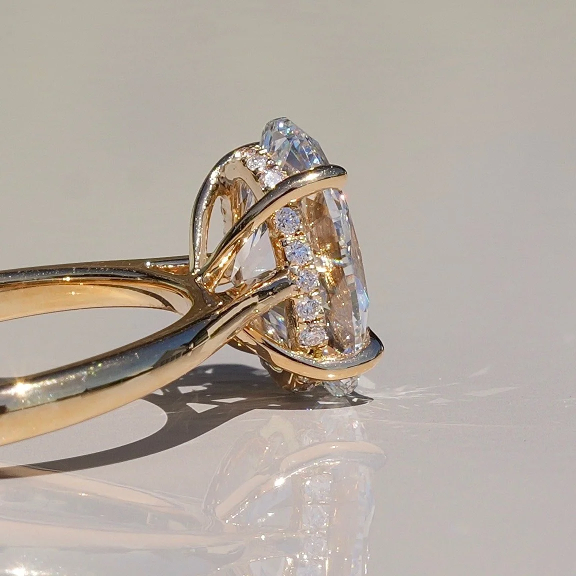 2ct Oval Cut Diamond Engagement Ring With Hidden Halo in 18ct Yellow Gold - Angeledt View |