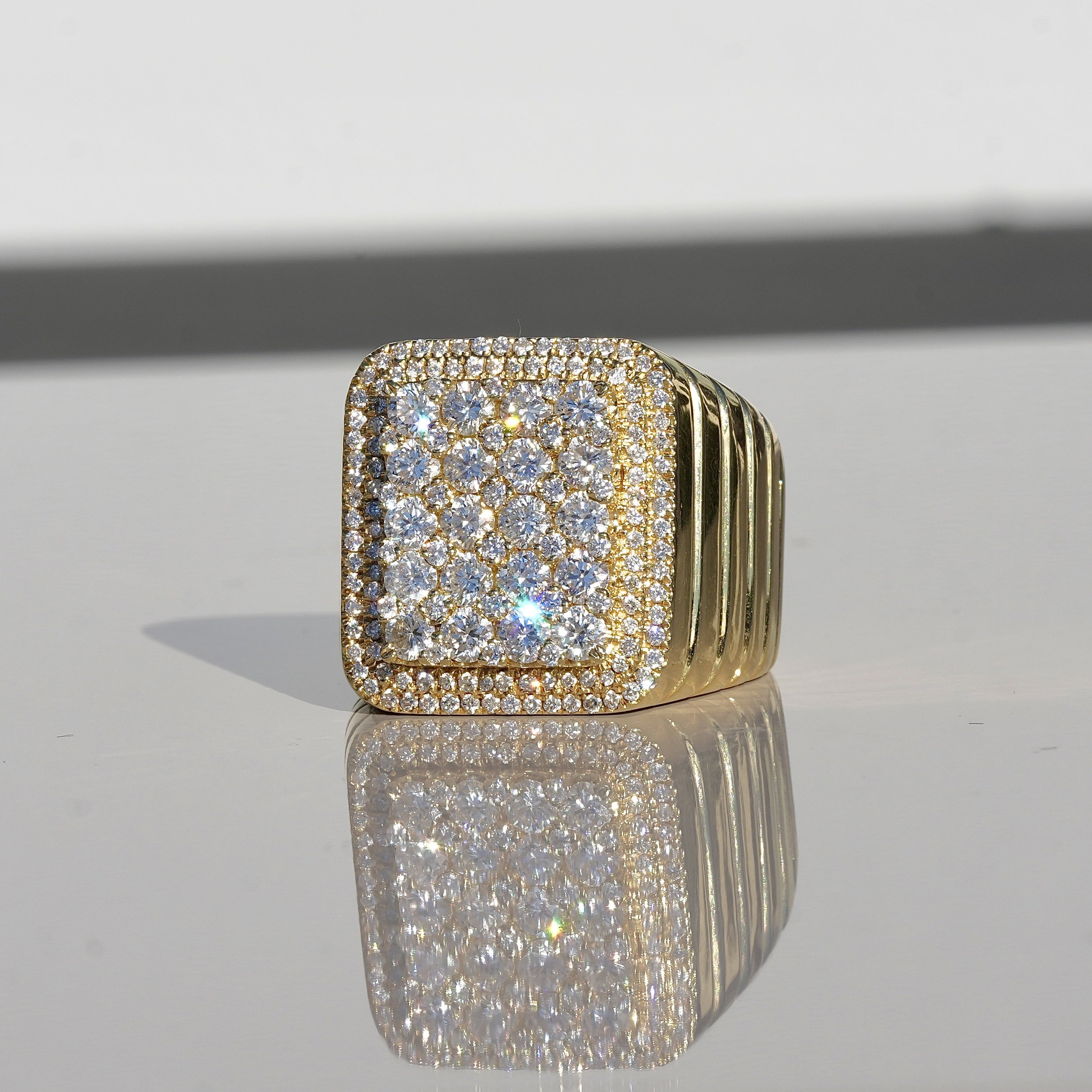 Men's Pave Diamond Square Ring in 18ct Yellow Gold with 2.60ct Natural Diamonds –Back View | Eighty8Diamonds