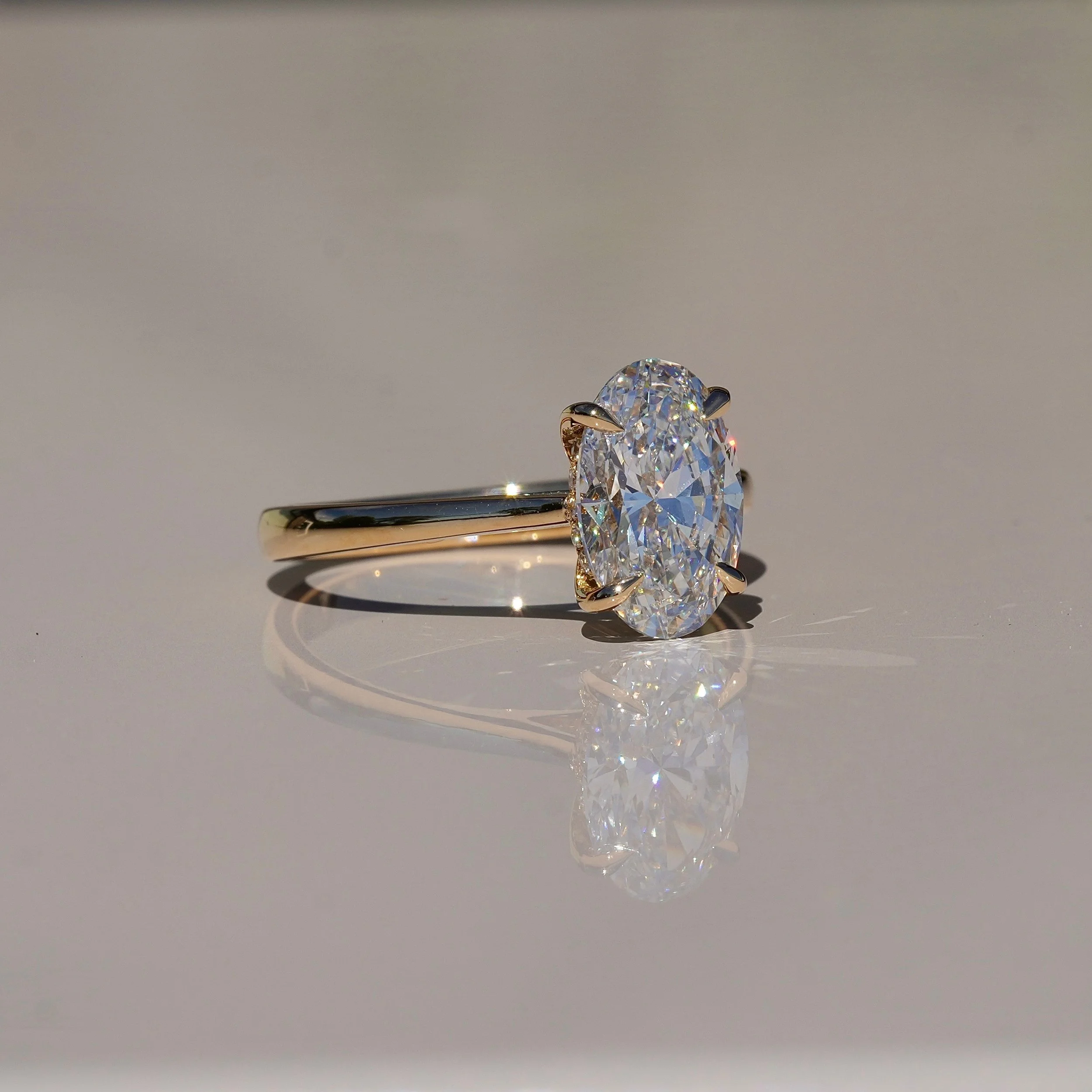2ct Oval Cut Diamond Engagement Ring With Hidden Halo in 18ct Yellow Gold - Box View |