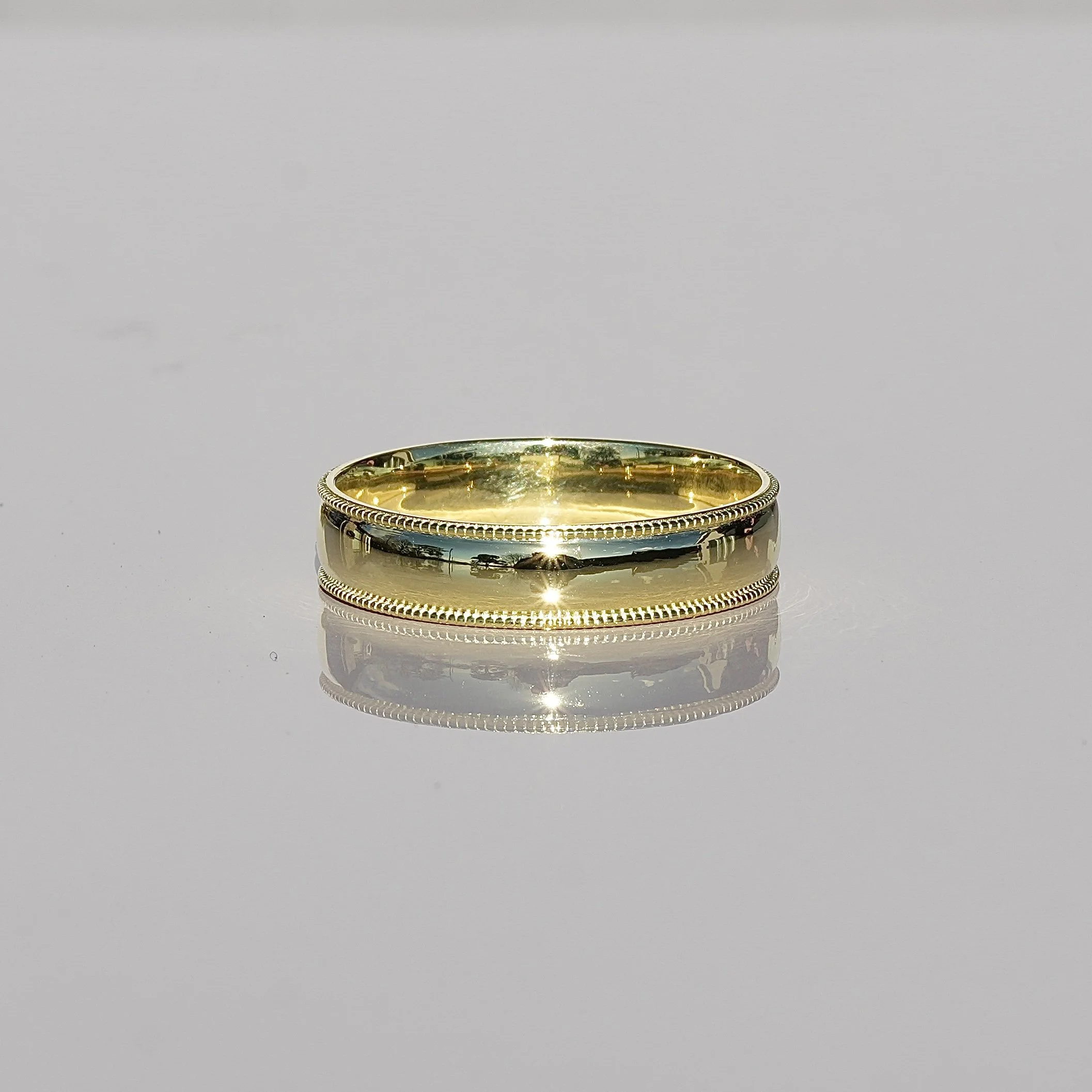 Polished Yellow Gold Milgrain Edge Wedding Band 4mm