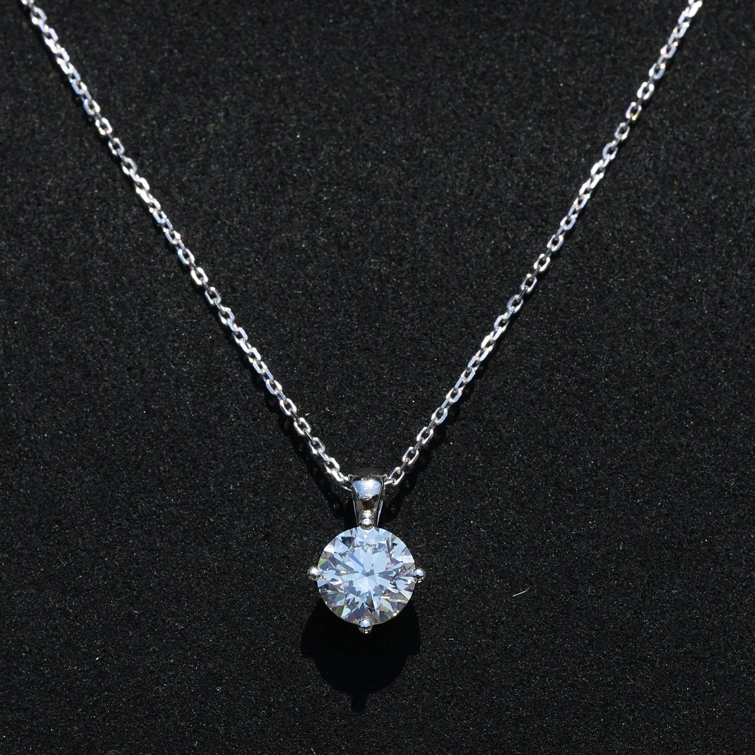 Women’s Diamond Solitaire Pendant with 2ct Round Cut Diamond in 18ct White Gold, IGI Certified – Box View | Eighty8Diamonds