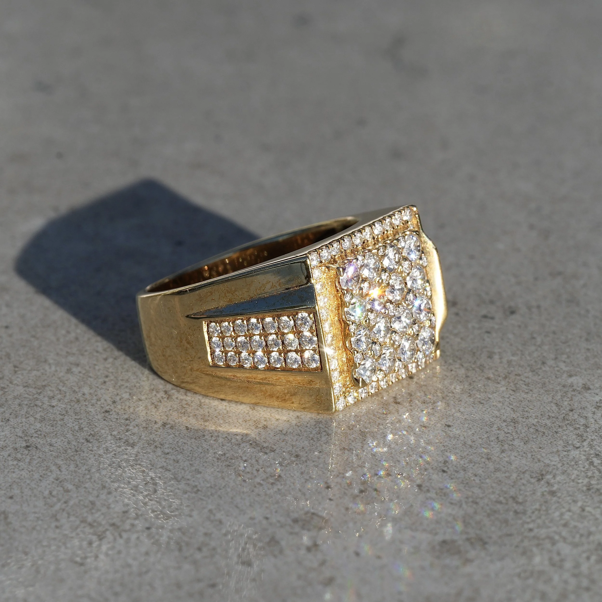 Men's Yellow Gold Diamond Ring in 18ct Yellow Gold with 2.7ct Natural Diamonds – Box View | Eighty8Diamonds