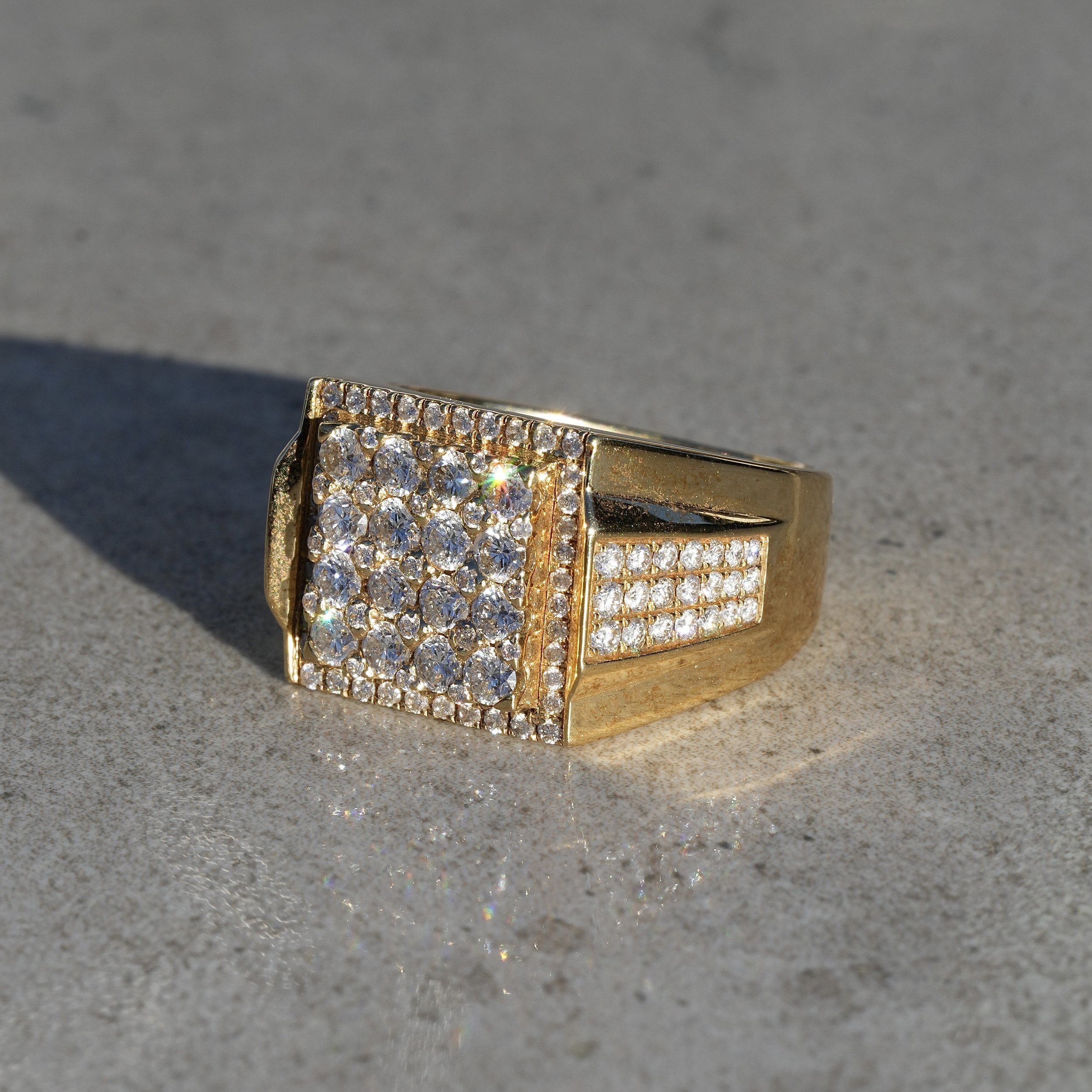 Men's Yellow Gold Diamond Ring in 18ct Yellow Gold with 1ct Natural Diamonds –Side View | Eighty8Diamonds