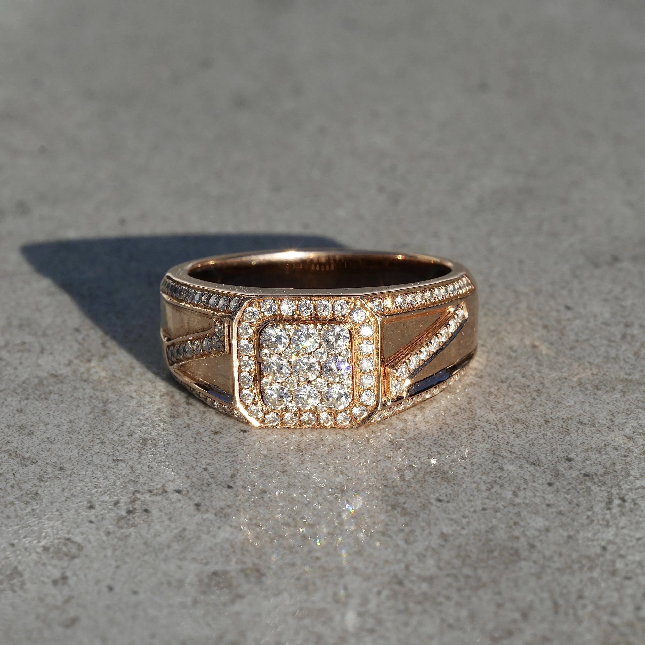 Men's Pave Diamond Rose Gold Ring in 18ct Rose Gold with 1.00ct Natural Diamonds – Front View | Eighty8Diamonds