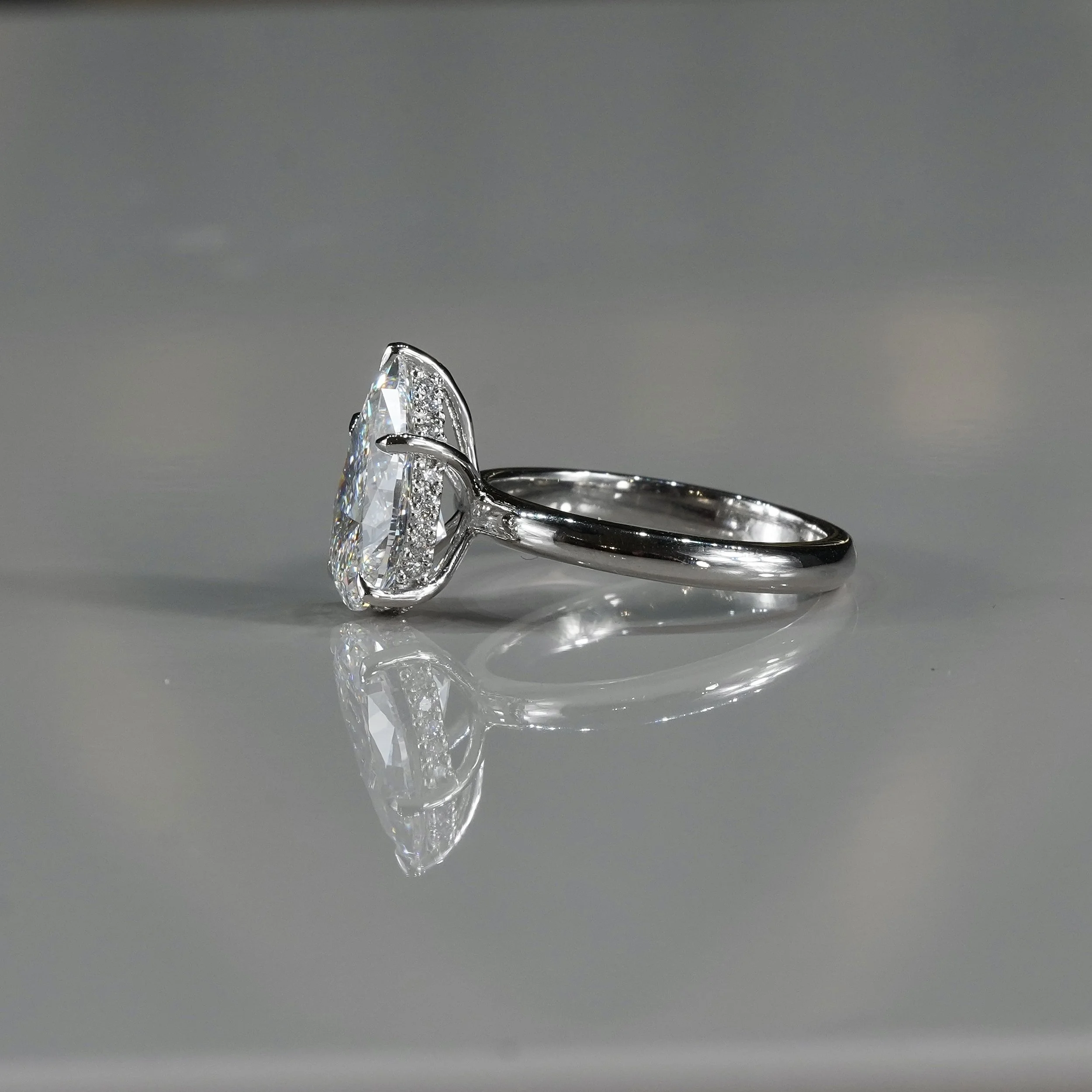 3ct Pear Cut Diamond Hidden Halo Ring in Platinum – IGI Certified –Angeled View | Eighty8Diamonds