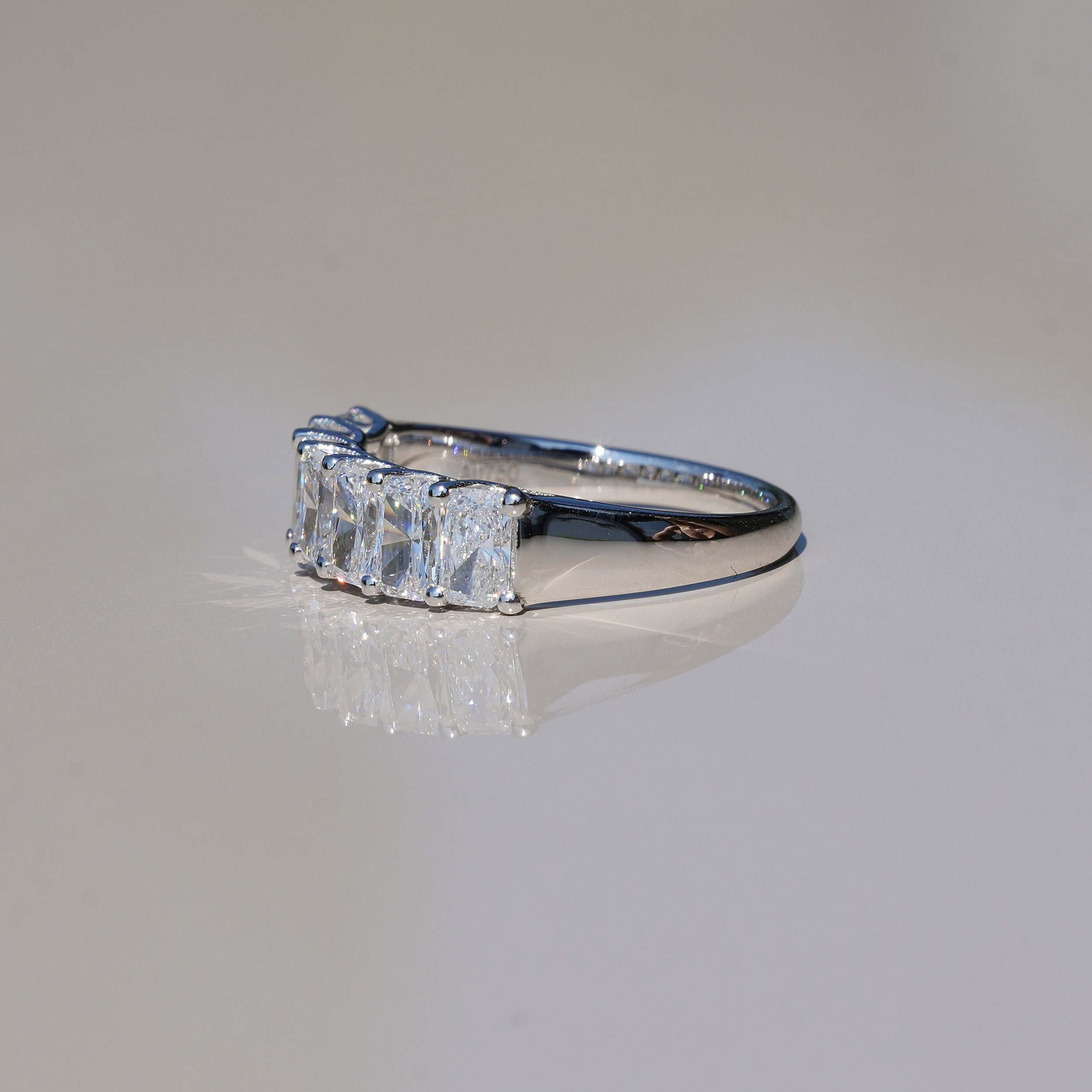 Half Eternity Wedding Ring with Radiant Cut Diamonds in 18ct White Gold, Total Carat Weight 1.83ct – Angled View | Eighty8Diamonds