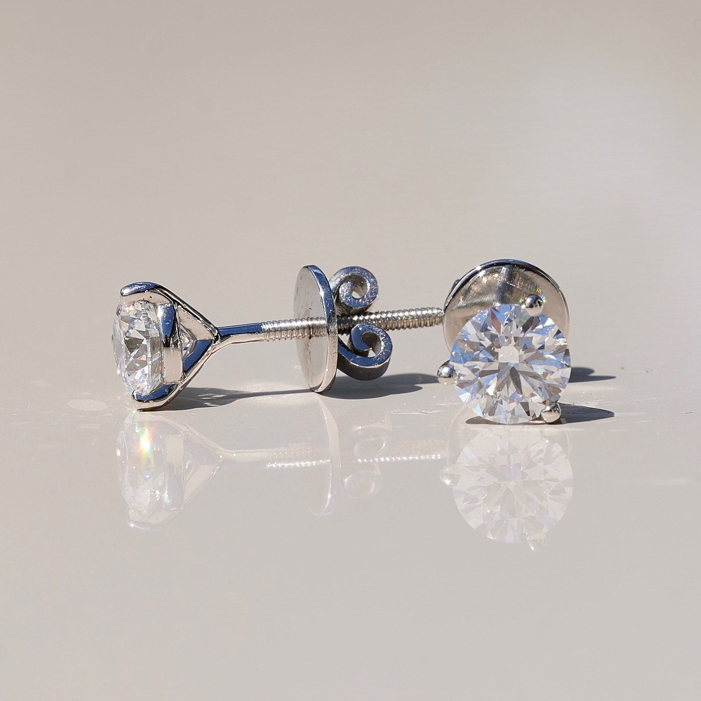 Men’s Diamond Ear Stud 0.70ct Martini Setting in Platinum, IGI Certified –Side View | Eighty8Diamonds