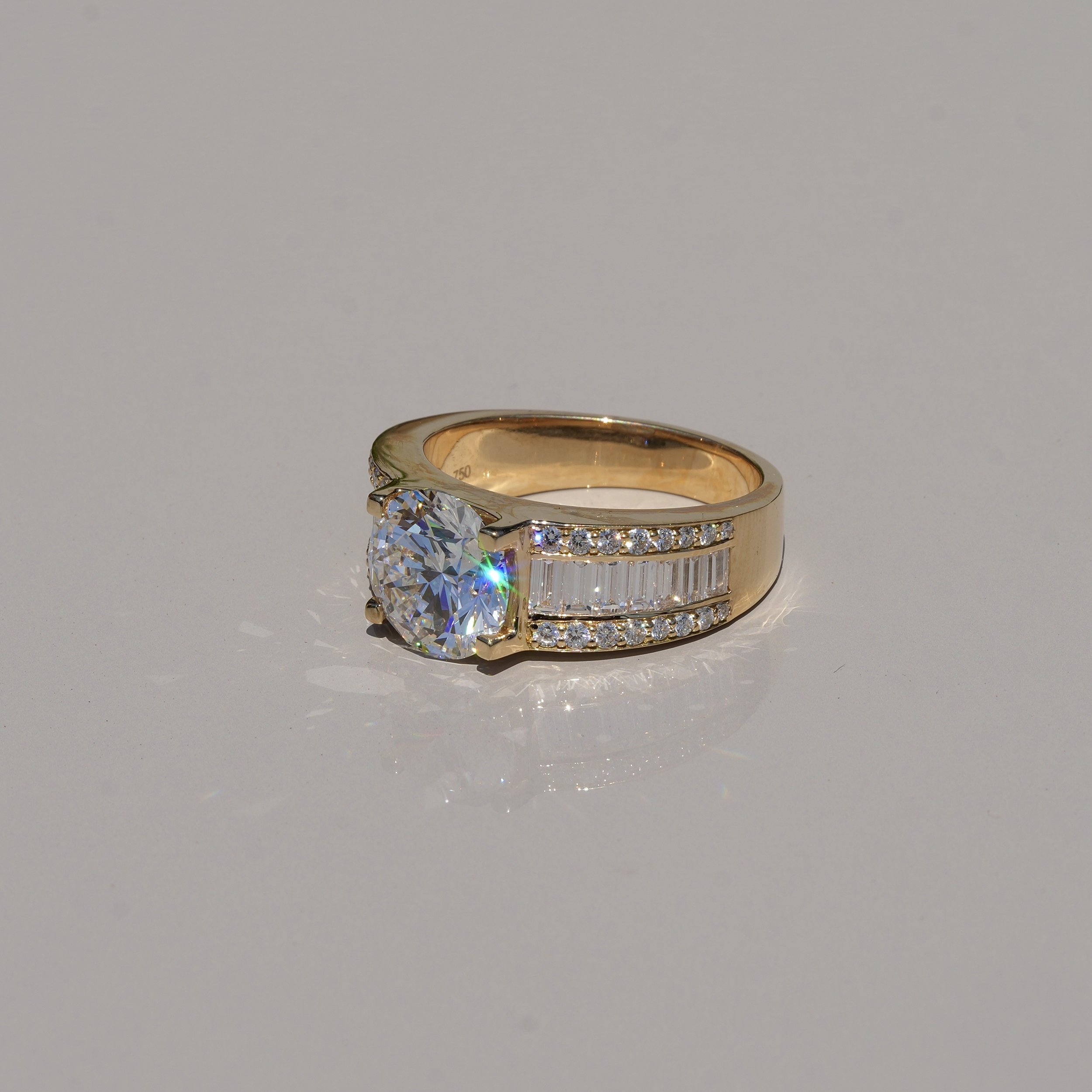 Men's Diamond Ring with Baguette and Pave Shoulders 18ct Yellow Gold with 6.8ct Diamond, IGI Certified –Box View | Eighty8Diamonds