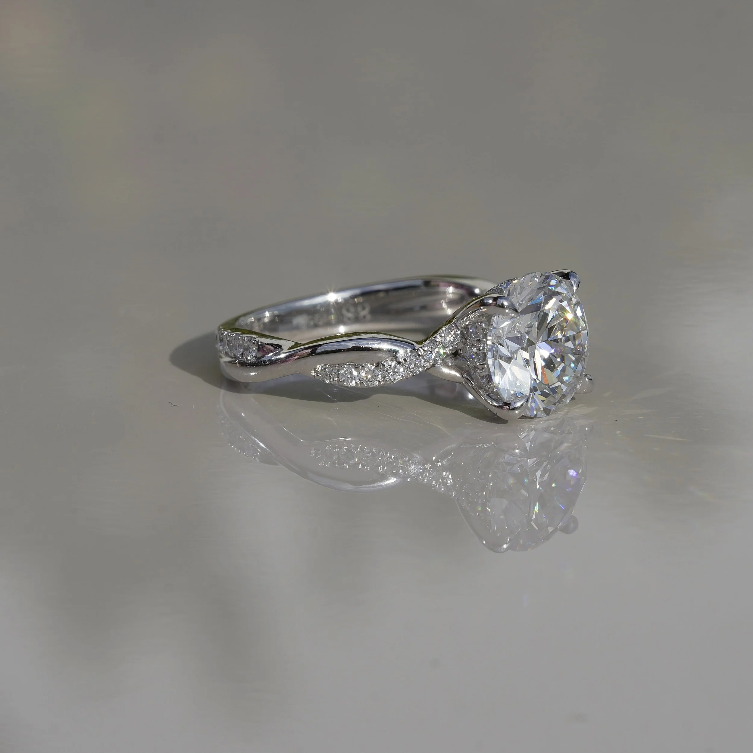 2ct Round Brilliant Diamond Twist  Band Ring in Platinum –Box View | Eighty8Diamonds