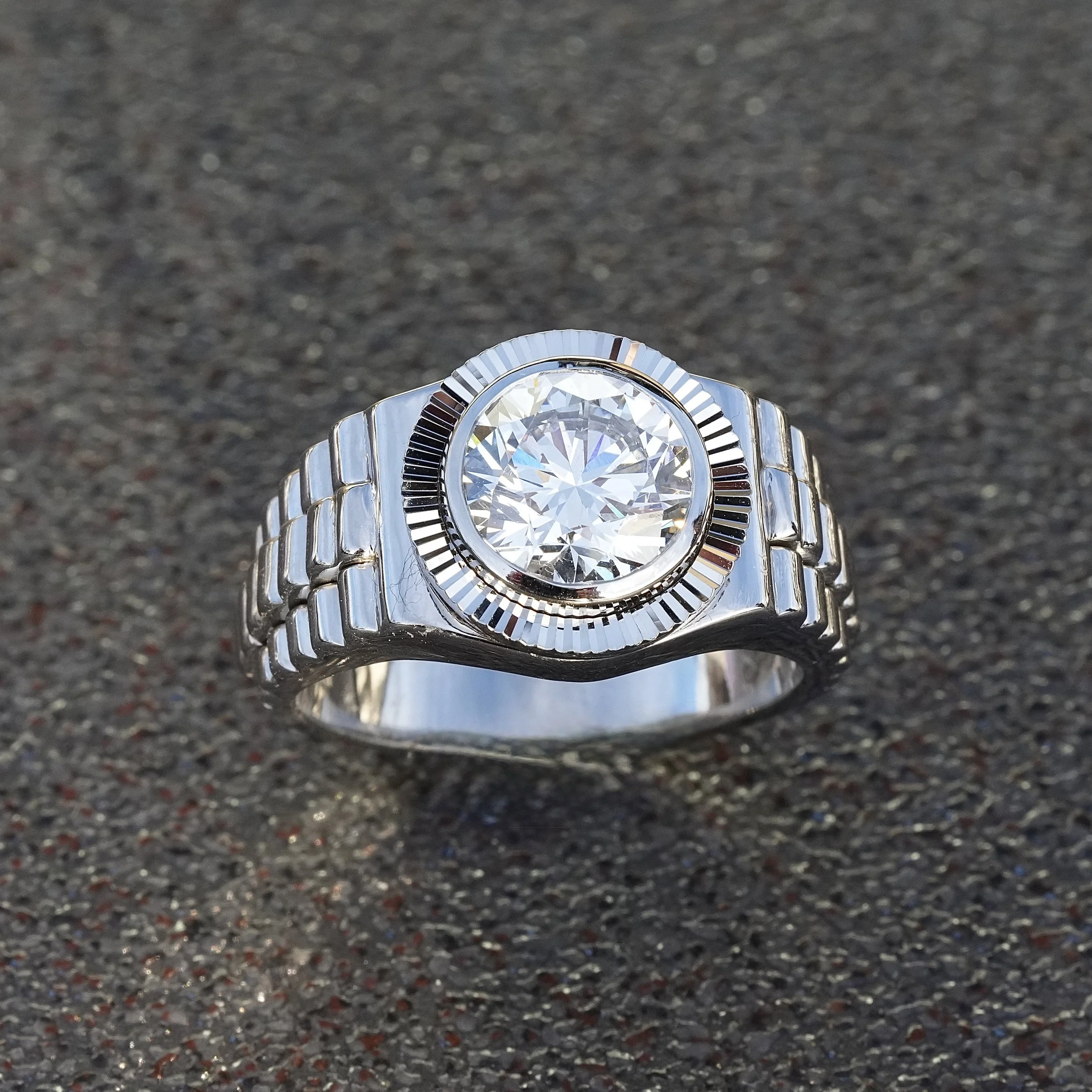 Rolex Presidential Style Ring in Platinum with 4ct Diamond, IGI Certified – Angeled View | Eighty8Diamonds