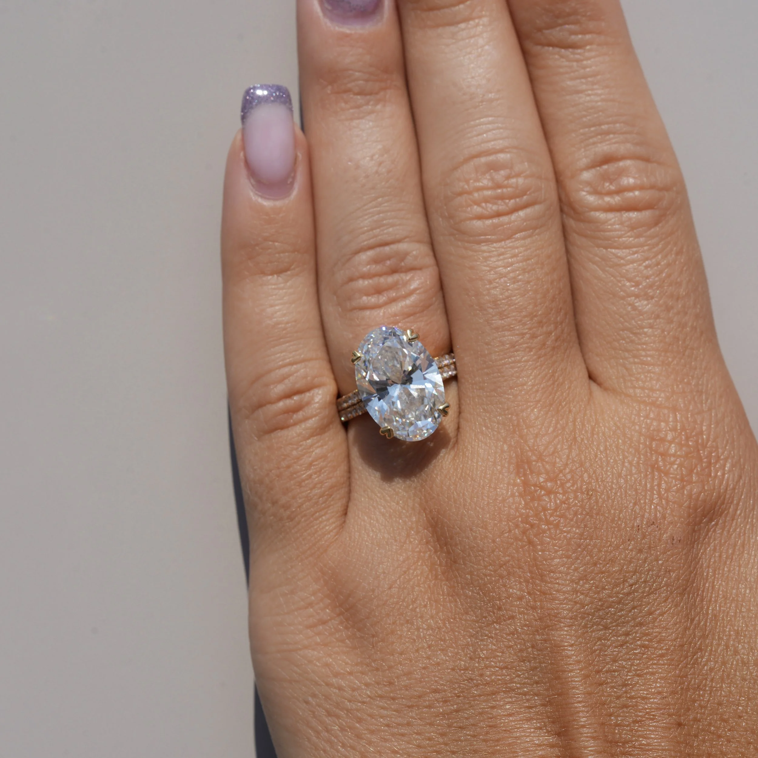 8ct Oval Cut Diamond Engagement Ring with Diamond Band in 18ct Yellow Gold – Back View | Eighty8Diamonds