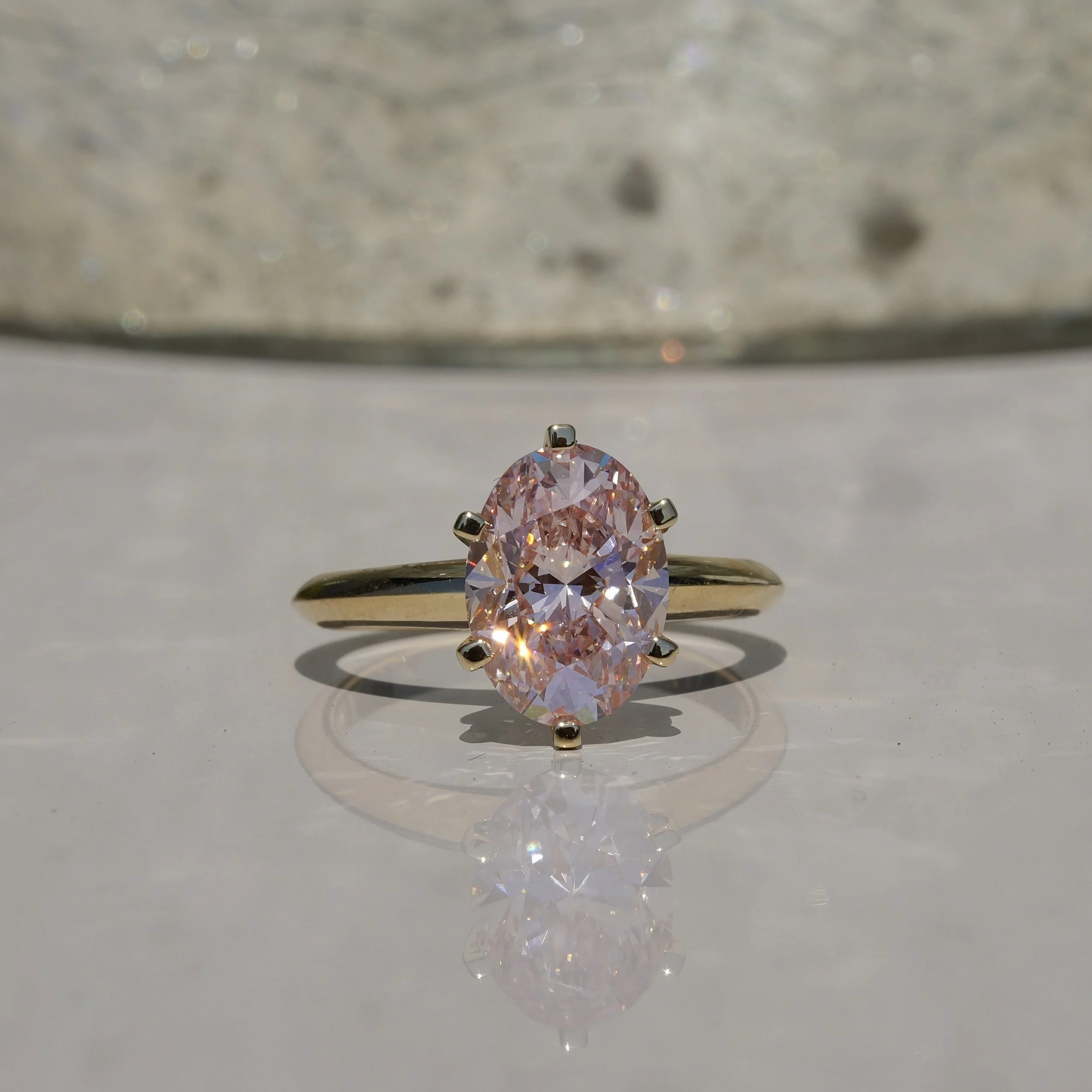 3ct Oval Cut Pink Diamond Engagement Ring  Flower Setting in 18ct Yellow Gold -Box View |