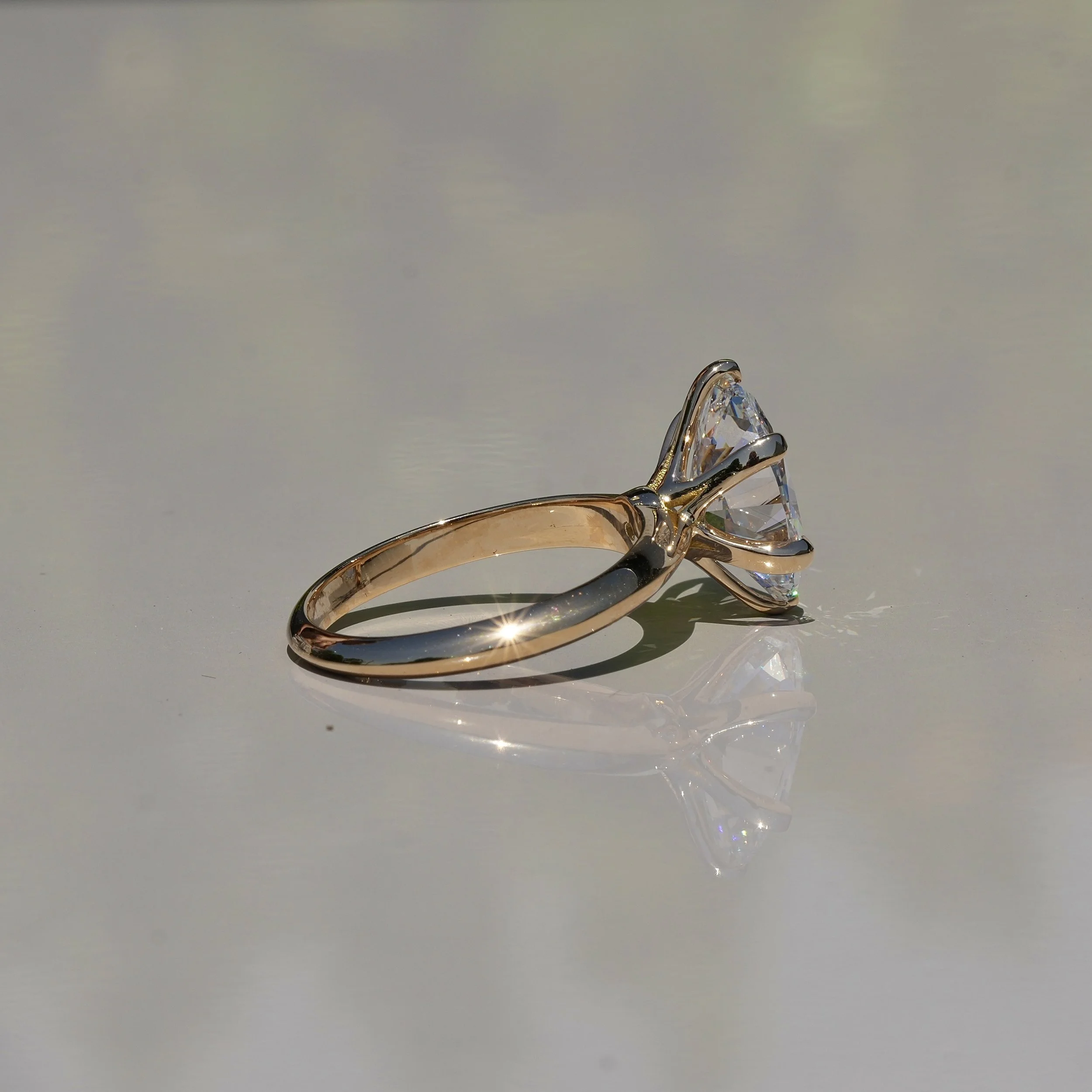 3ct Oval Cut Diamond Engagement Ring  Flower Setting in 18ct Yellow Gold - Back View |