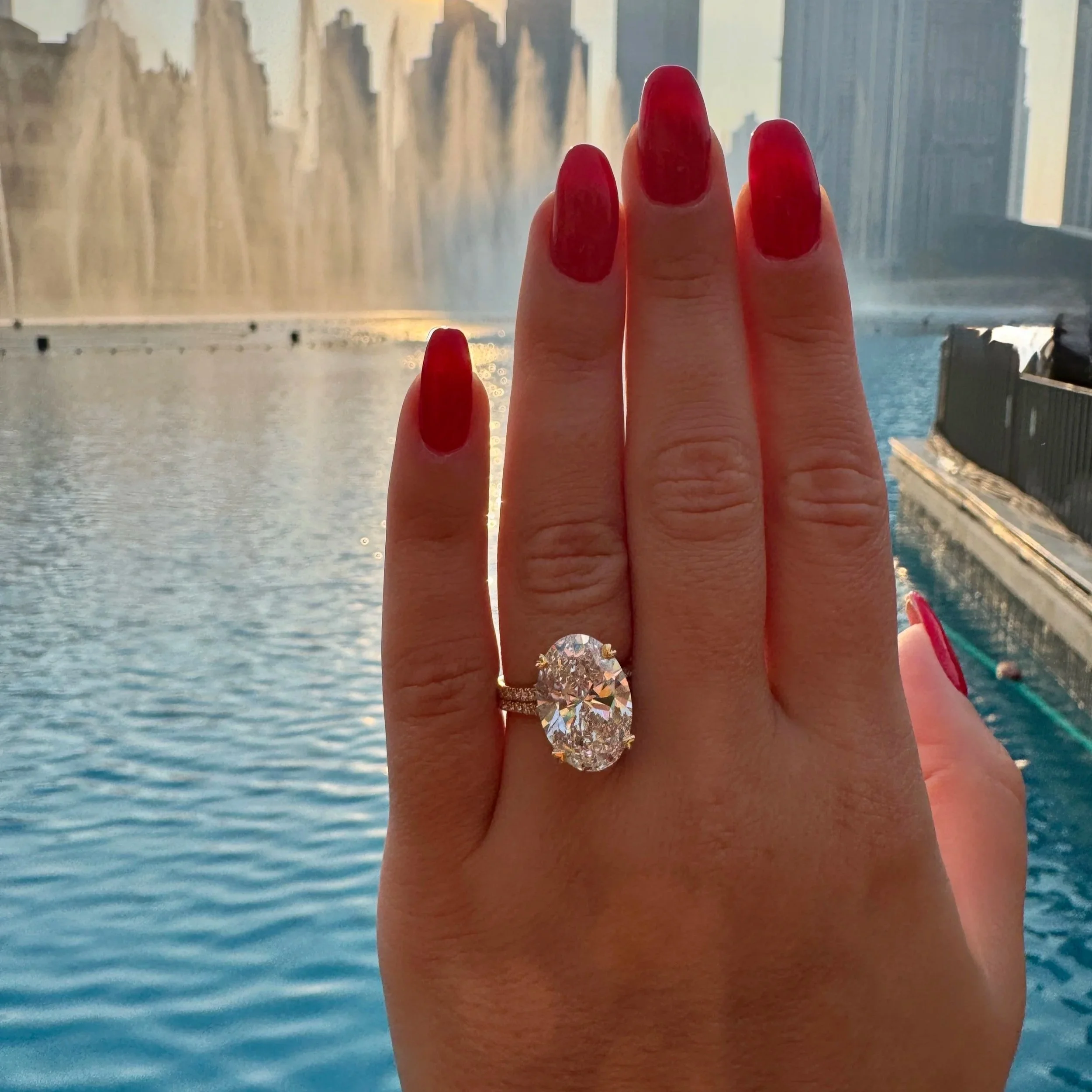 8ct Oval Cut Diamond Engagement Ring with Diamond Band in 18ct Yellow Gold – Back View | Eighty8Diamonds