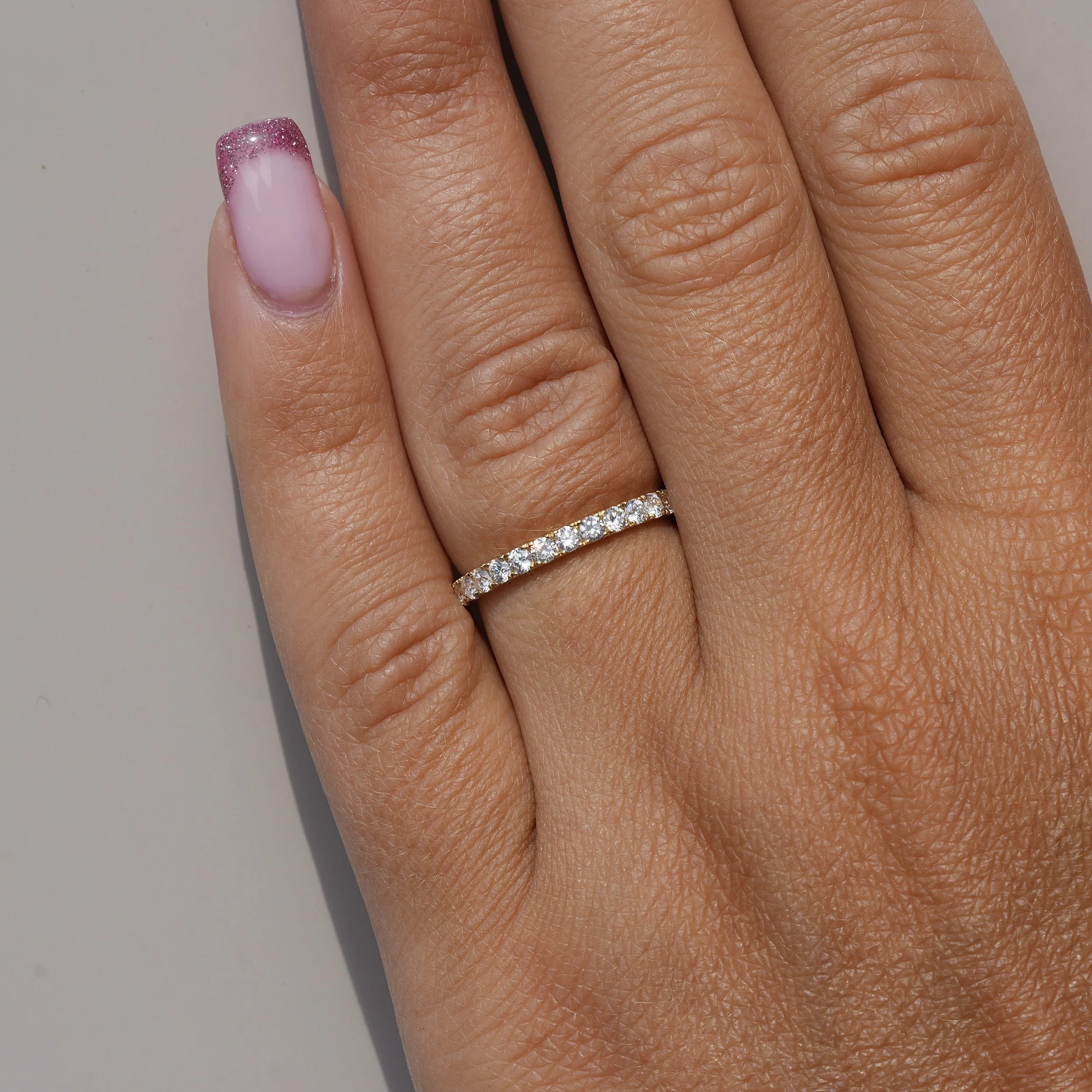 Women's Diamond Wedding Band in 18K Yellow Gold with 0.73ct  Diamonds –Hand View | Eighty8Diamonds
