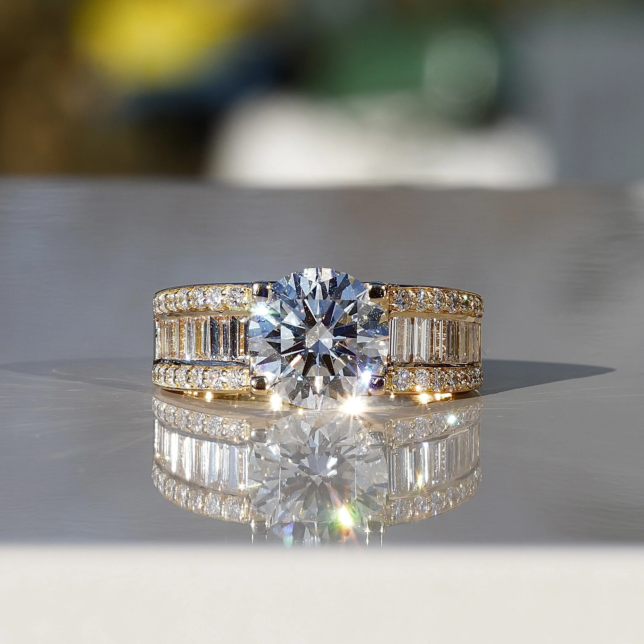 Men's Diamond Ring with Baguette and Pave Shoulders