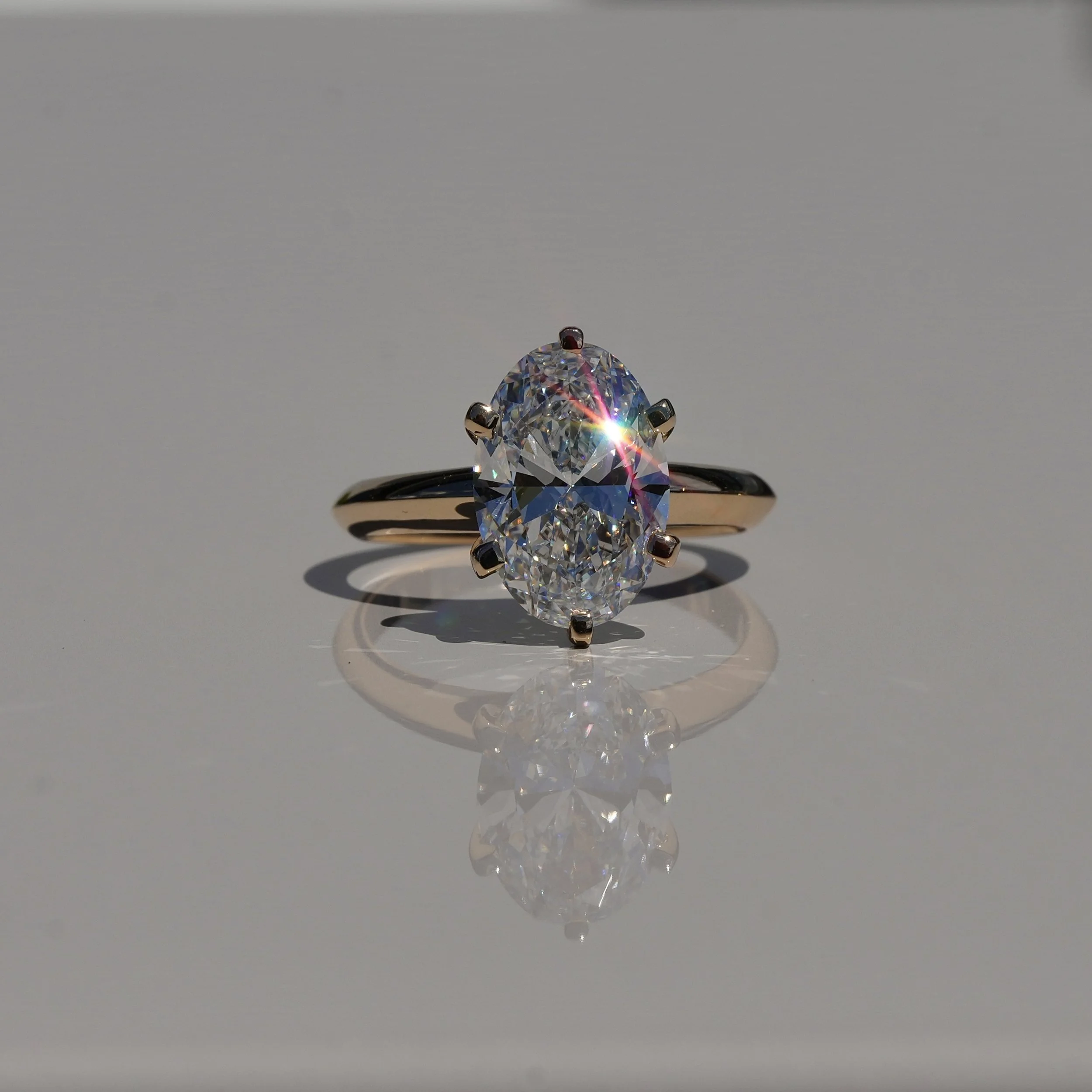 3.00ct Oval Cut Diamond Solitaire Ring  Flower Setting | 18ct Yellow Gold
