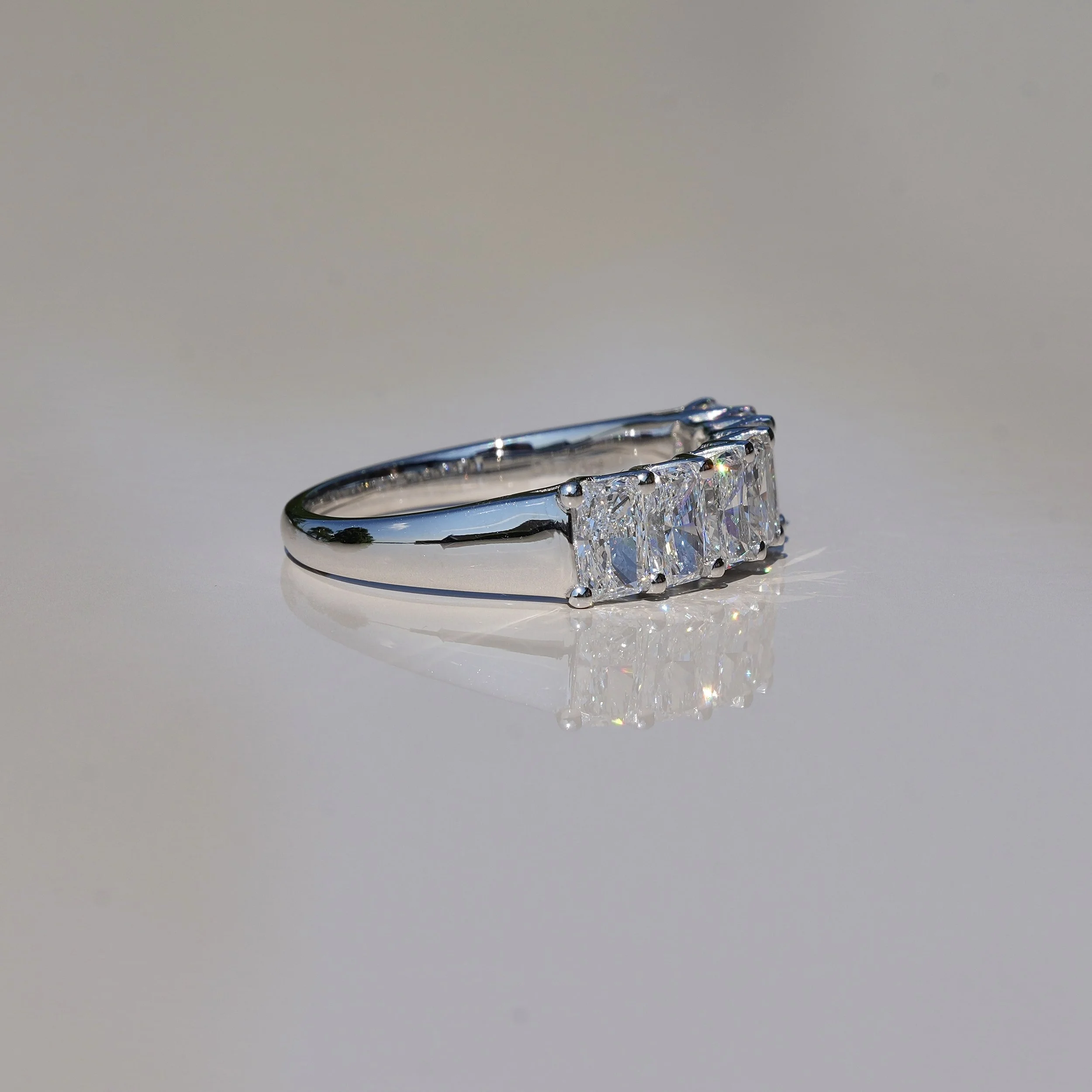 Half Eternity Wedding Ring with Radiant Cut Diamonds in 18ct White Gold, Total Carat Weight 1.83ct – Back View | Eighty8Diamonds