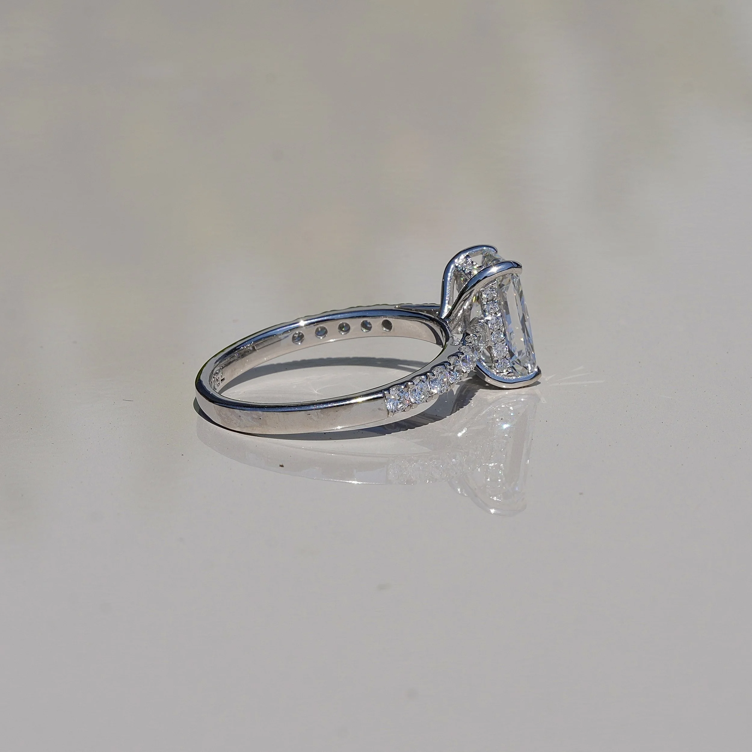 2ct Oval Cut Diamond Engagement Ring with Diamond Band in 18ct White Gold –Box View | Eighty8Diamonds