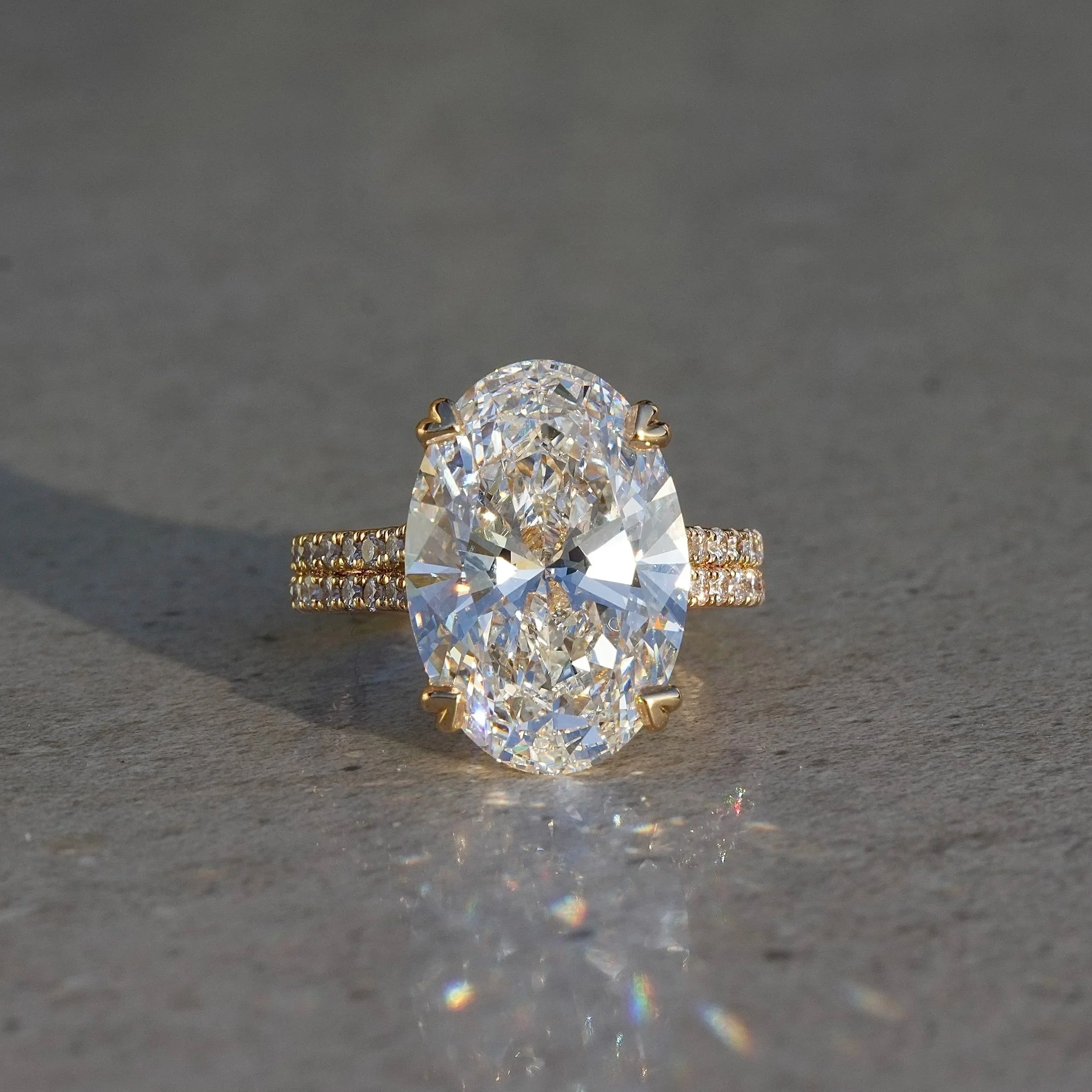 8ct Oval Cut Diamond Engagement Ring with Diamond Band in 18ct Yellow Gold – Front View | Eighty8Diamonds