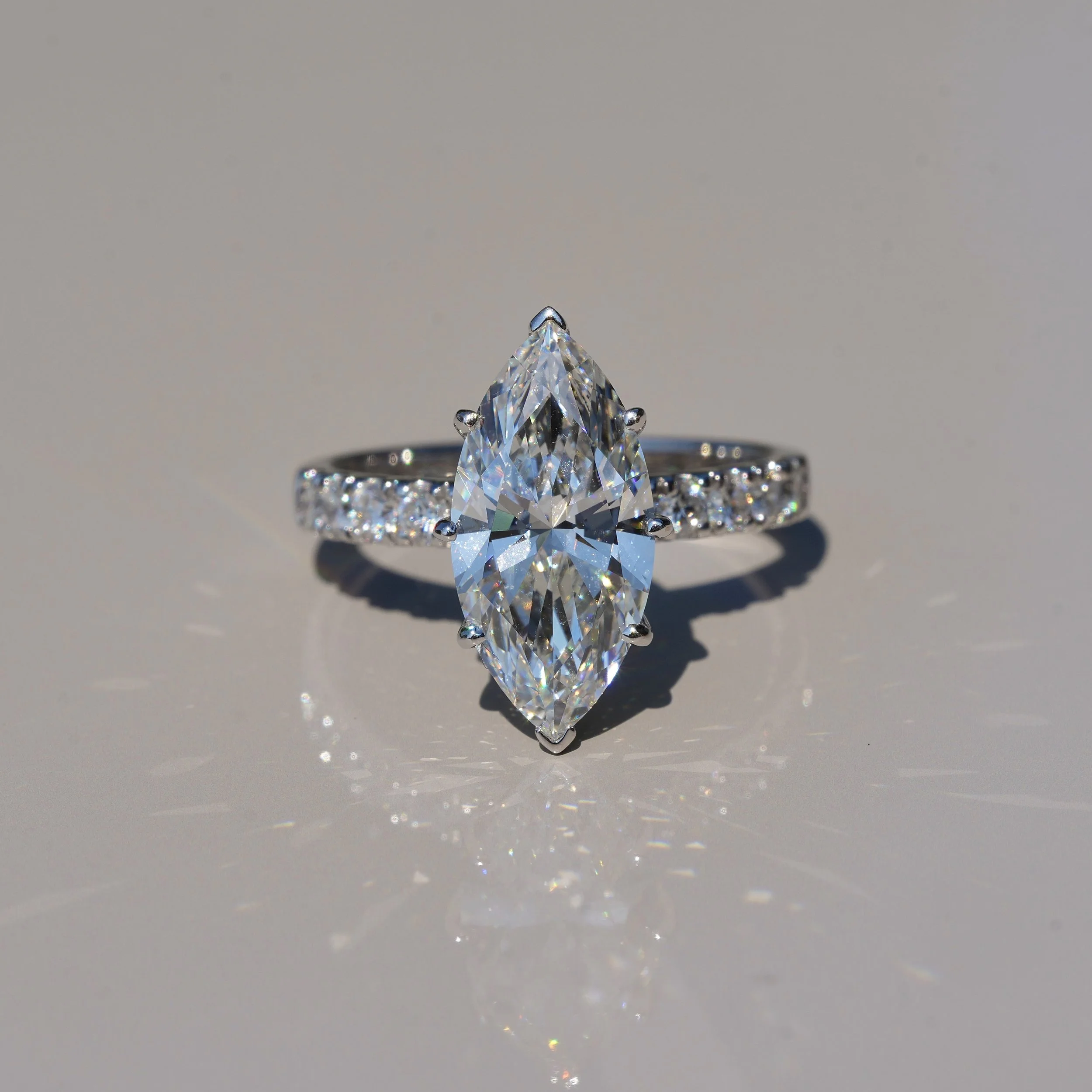 3ct Marquise Cut Diamond Engagement Ring with Diamond Band in 18ct White Gold – Side View | Eighty8Diamonds