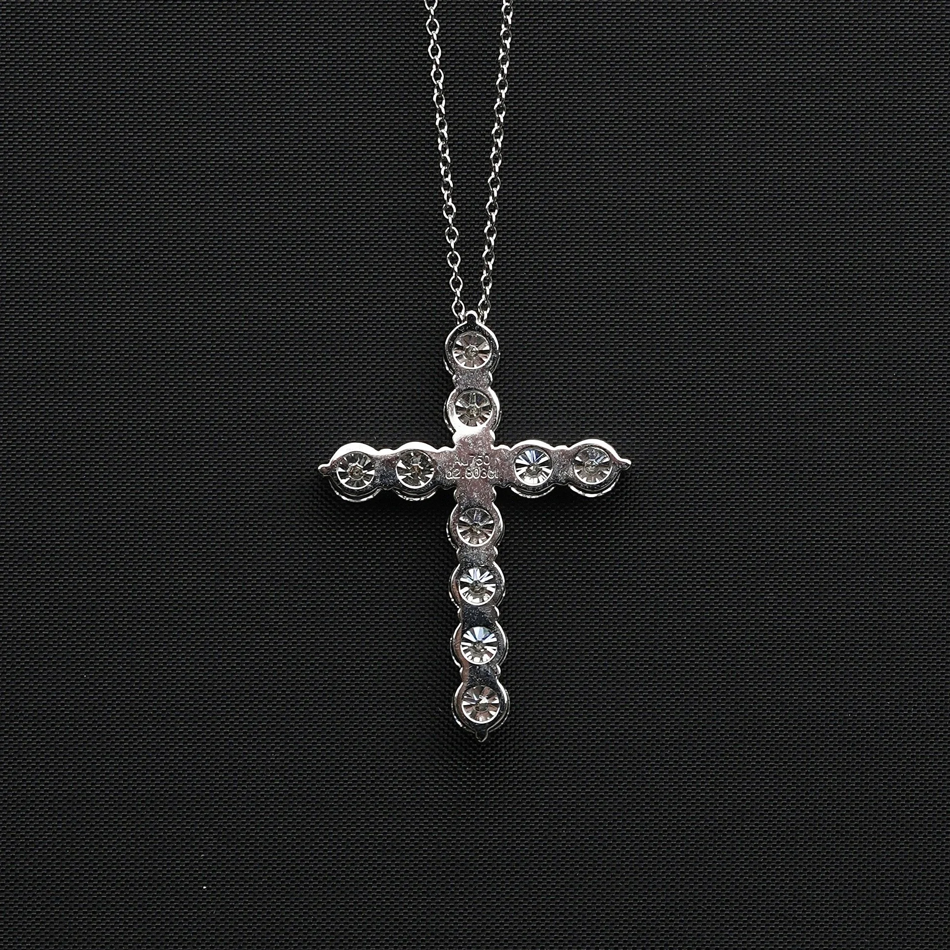 Diamond Cross Necklace with 2.80 ct Round Cut Diamond in 18ct White Gold, IGI Certified – Back View | Eighty8 Diamonds