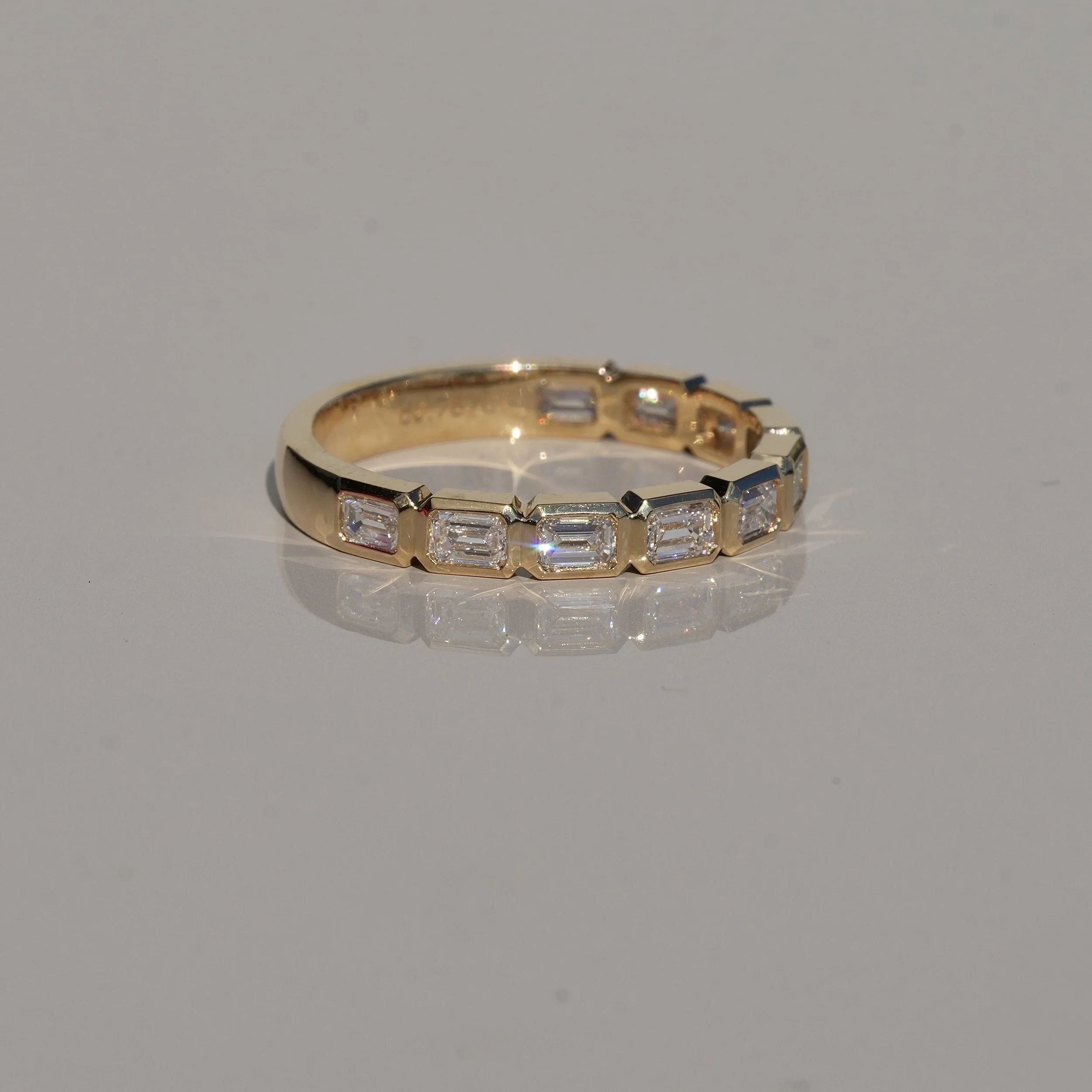 Emerald Cut Diamond Bezel Setting Half Eternity Band | 18K Yellow Goldwith 0.80ct  Diamonds –Back View | Eighty8Diamonds