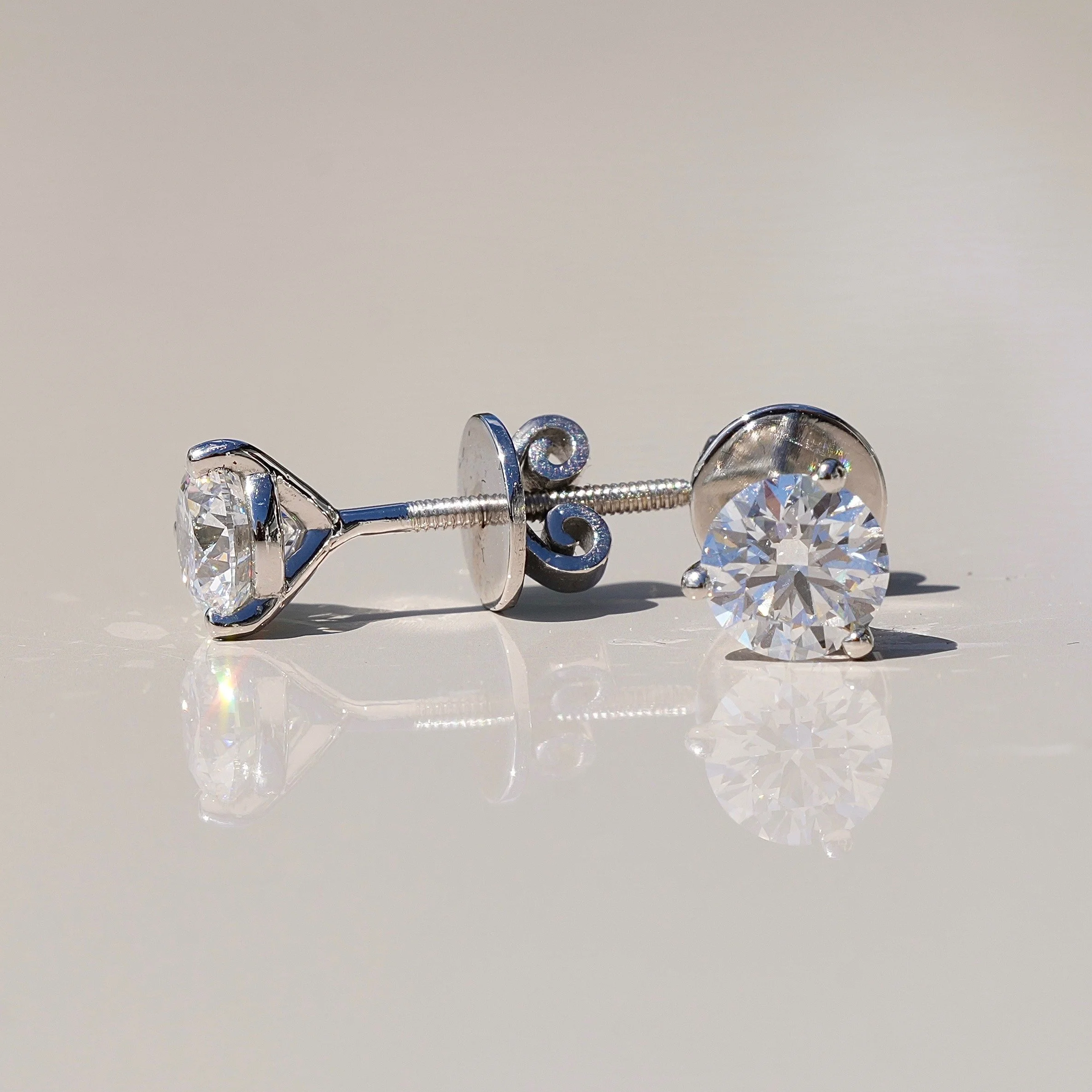 Martini-setting Women’s Diamond Earrings 1.40ct Total in Platinum – Front View | Eighty8Diamonds