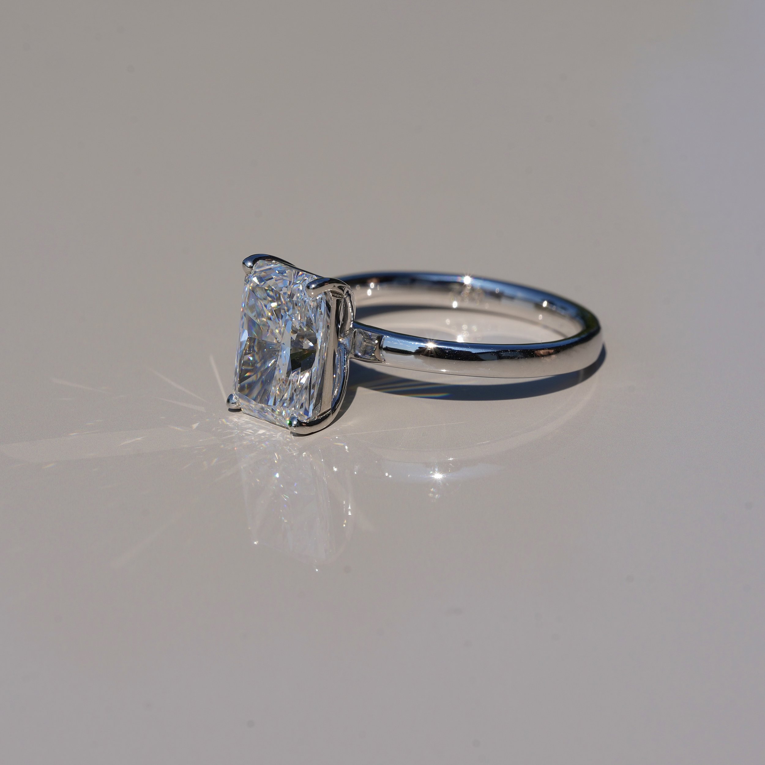 3ct Radiant Cut Diamond Solitaire Engagement Ring in 18ct White Gold – Box View | Eighty8Diamonds