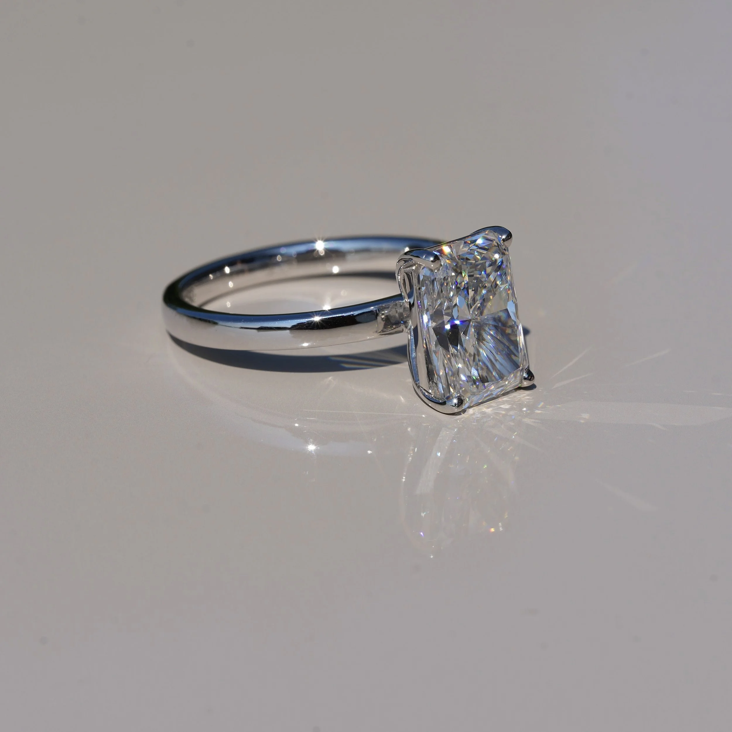 3ct Radiant Cut Diamond Solitaire Engagement Ring in 18ct White Gold – Back View | Eighty8Diamonds
