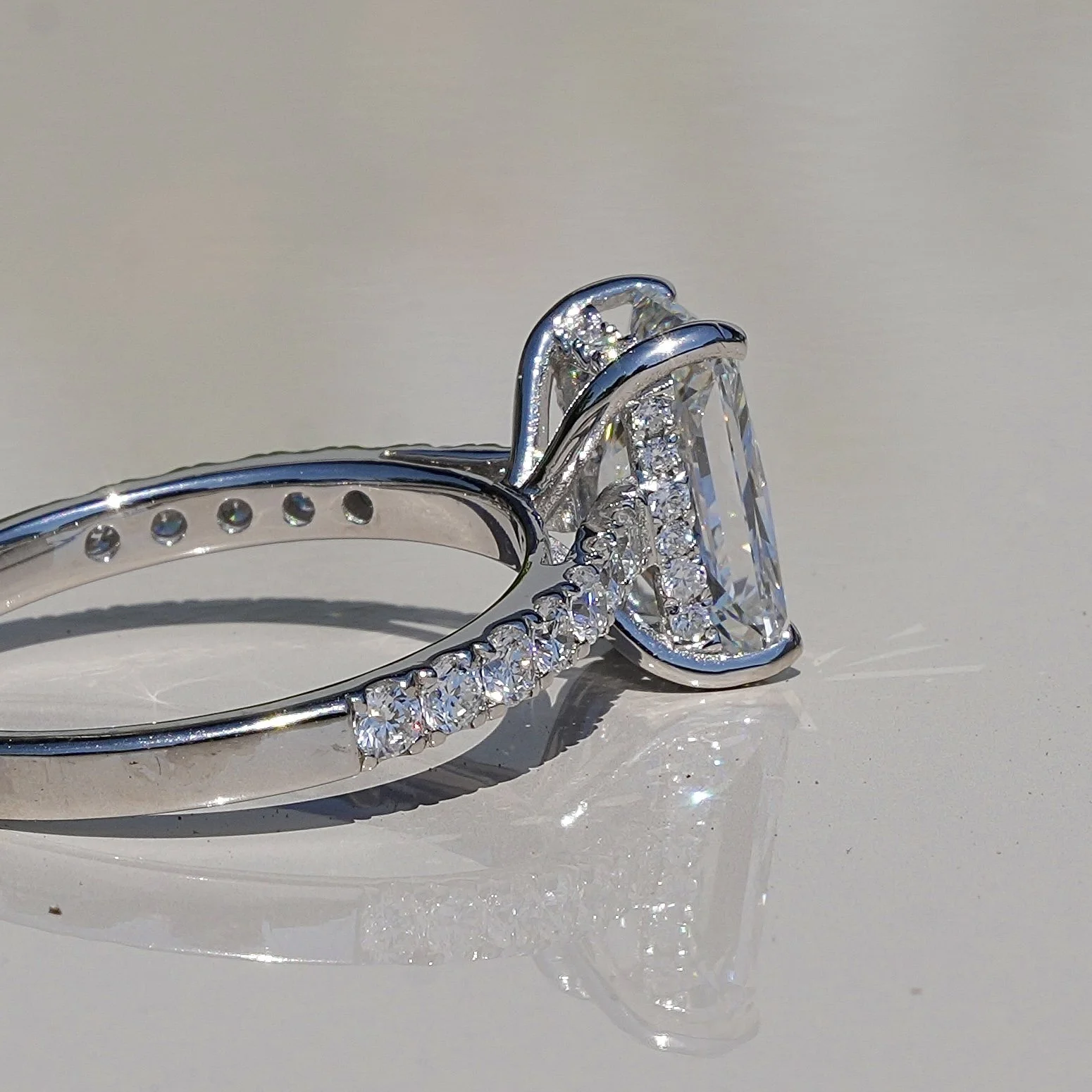 2ct Oval Cut Diamond Engagement Ring with Diamond Band in Platinum –Box View | Eighty8Diamonds