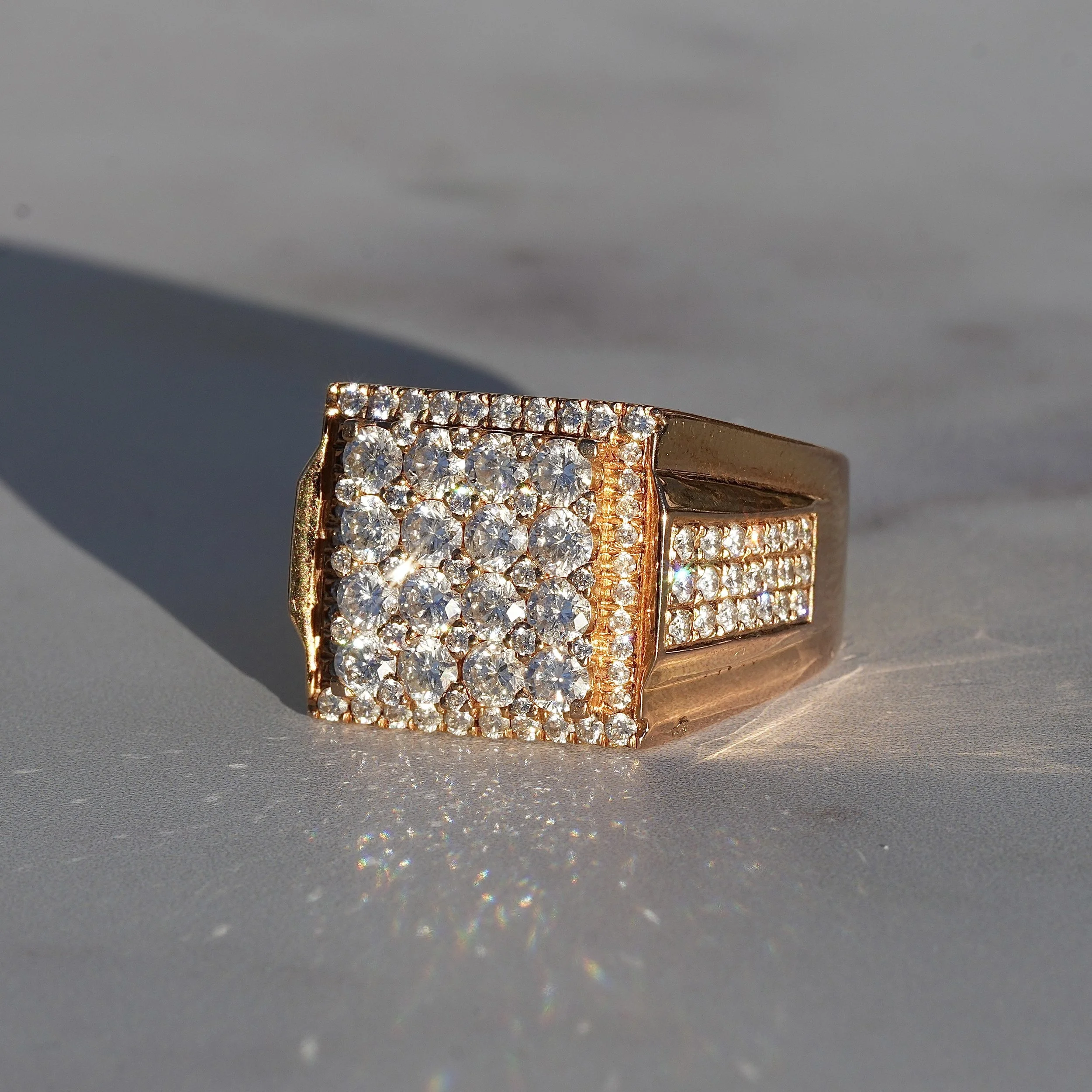 Men's Rose Gold Diamond Ring in 18ct Rose Gold with 1ct Natural Diamonds –Side View | Eighty8Diamonds