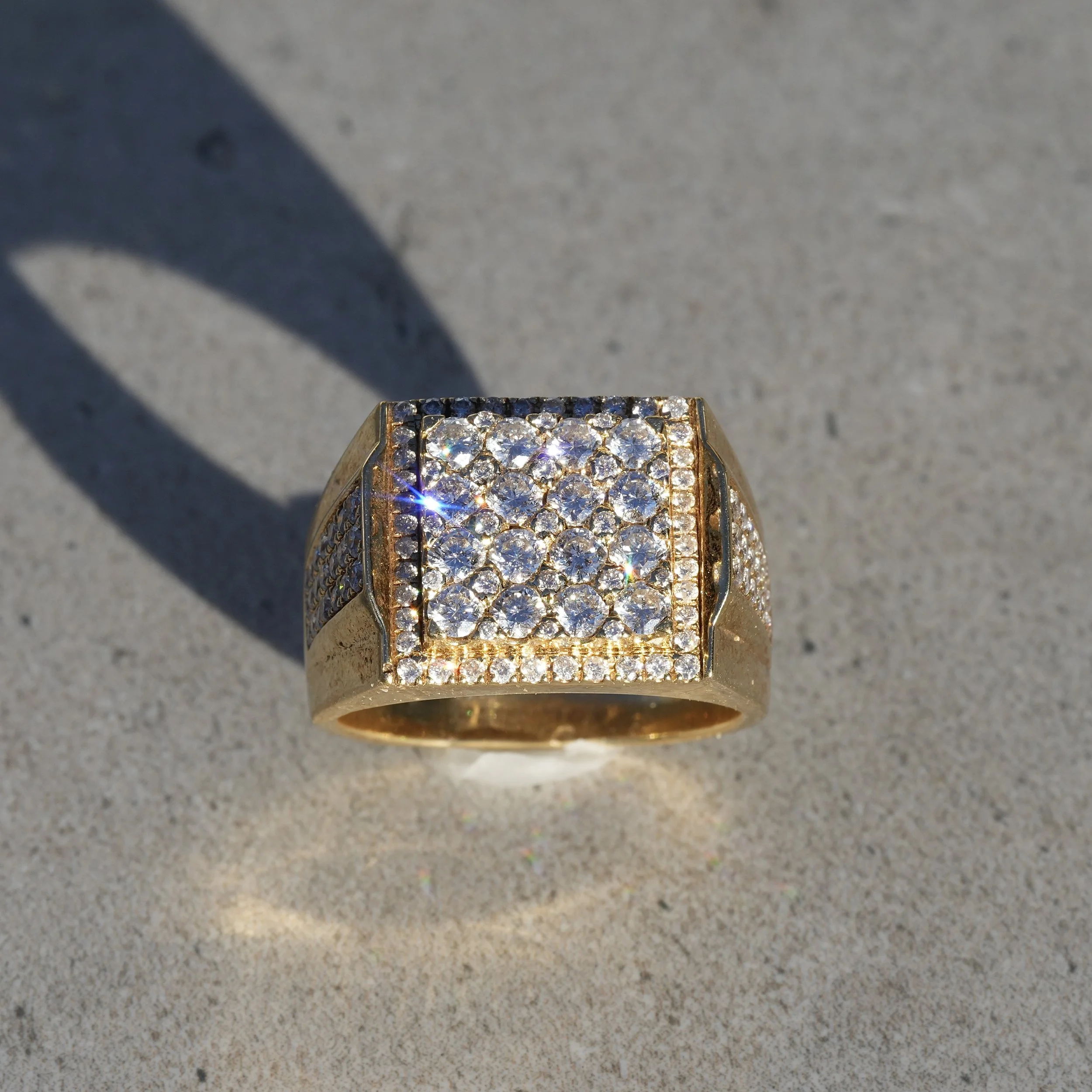 Men's Yellow Gold Diamond Ring in 18ct Yellow Gold with 2.7ct Natural Diamonds – Angeled View | Eighty8Diamonds