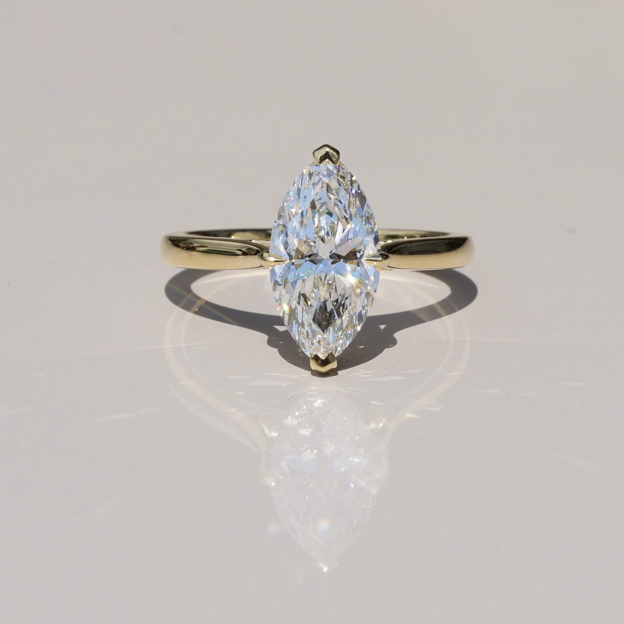 3ct Marquise Cut Diamond Solitaire Engagement Ring with Hidden Halo  in 18ct Yellow Gold – Box View | Eighty8Diamonds
