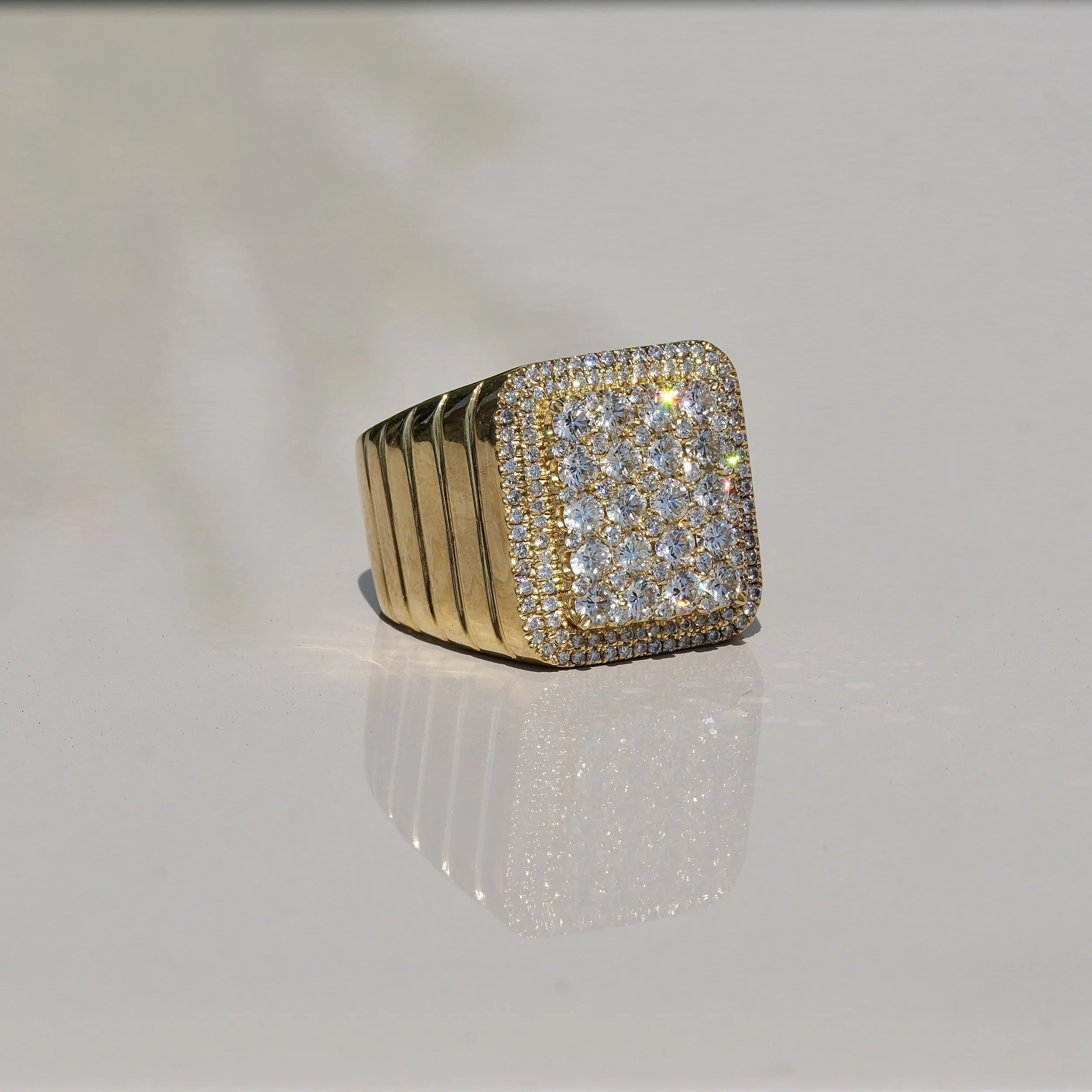 Men's Pave Diamond Square Ring in 18ct Yellow Gold with 2.60ct Natural Diamonds –Back View | Eighty8Diamonds