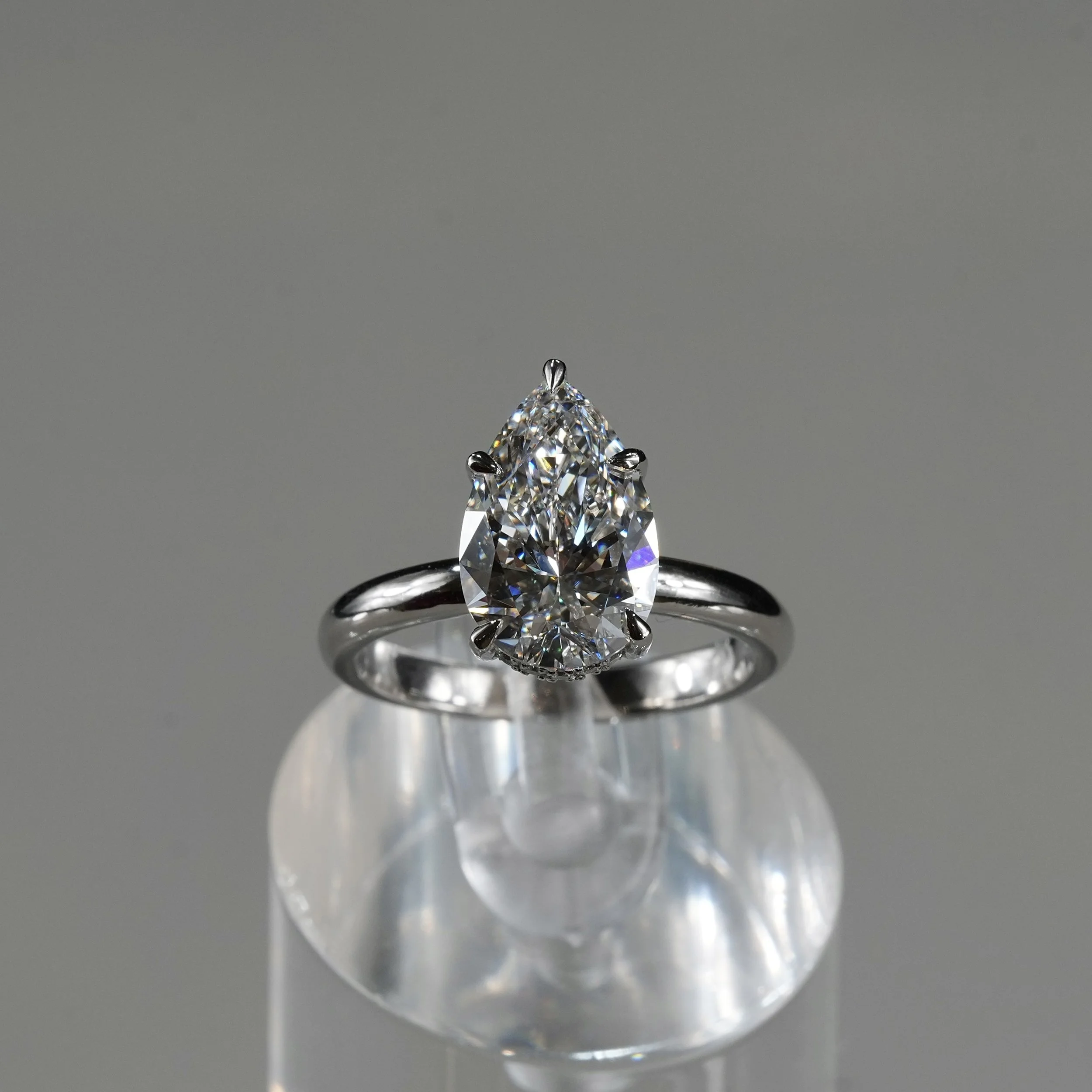 3ct Pear Cut Diamond Hidden Halo Ring in Platinum – IGI Certified – Front View | Eighty8Diamonds