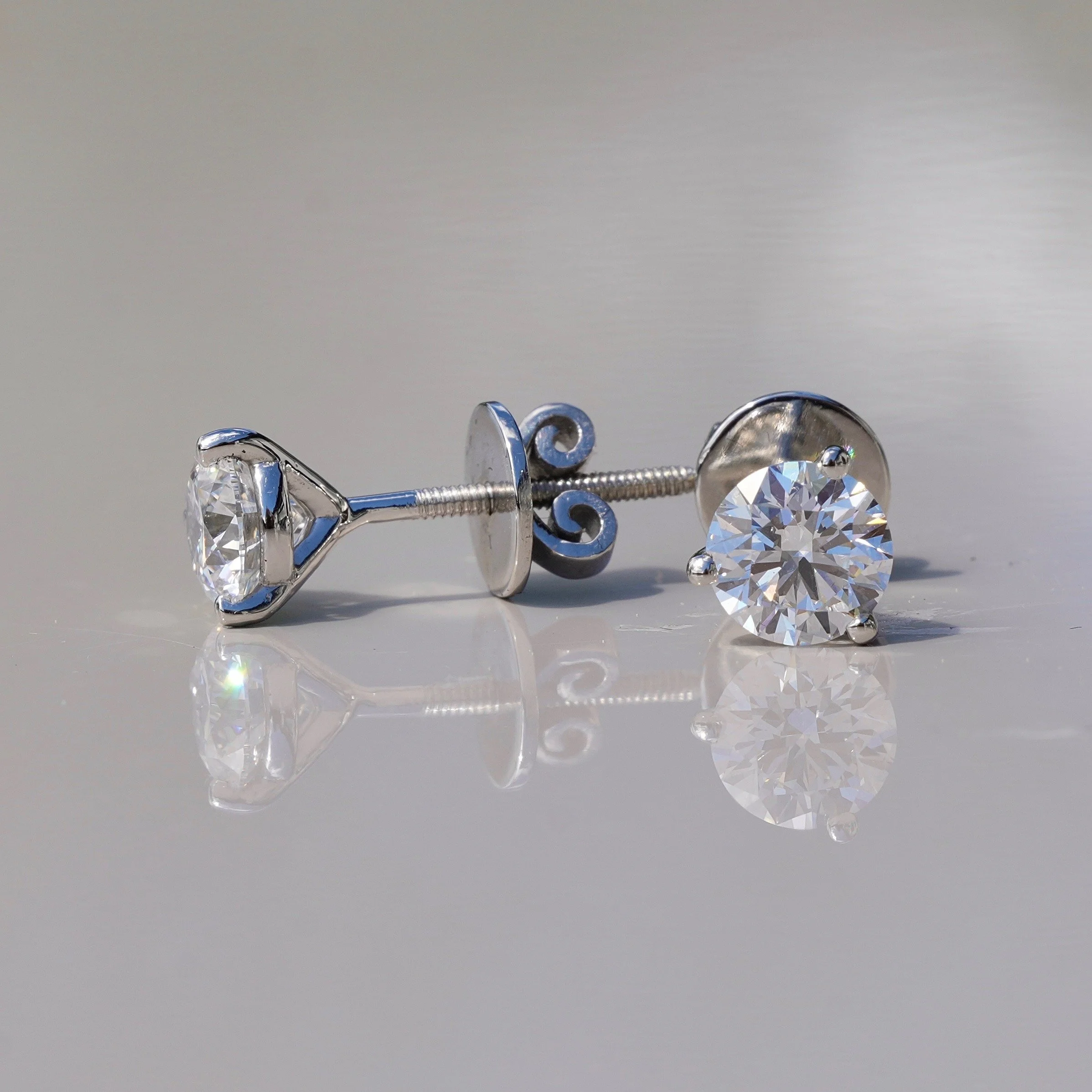 Martini-setting Women’s Diamond Earrings 1.40ct Total in Platinum –Box View | Eighty8Diamonds