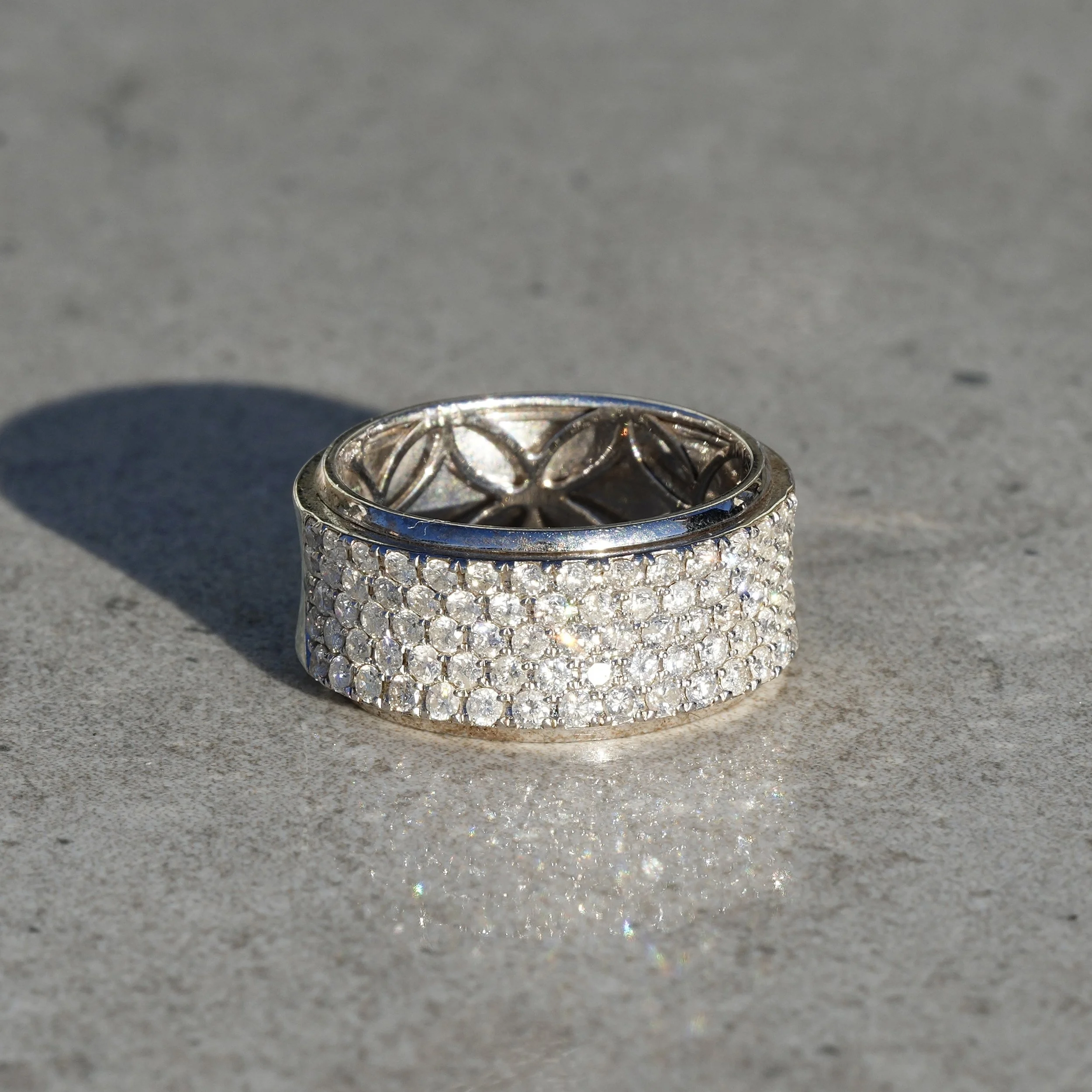 White Gold Half Diamond Pavé Band in 18ct White Gold with 1.20ct  Diamonds –Front View | Eighty8Diamonds