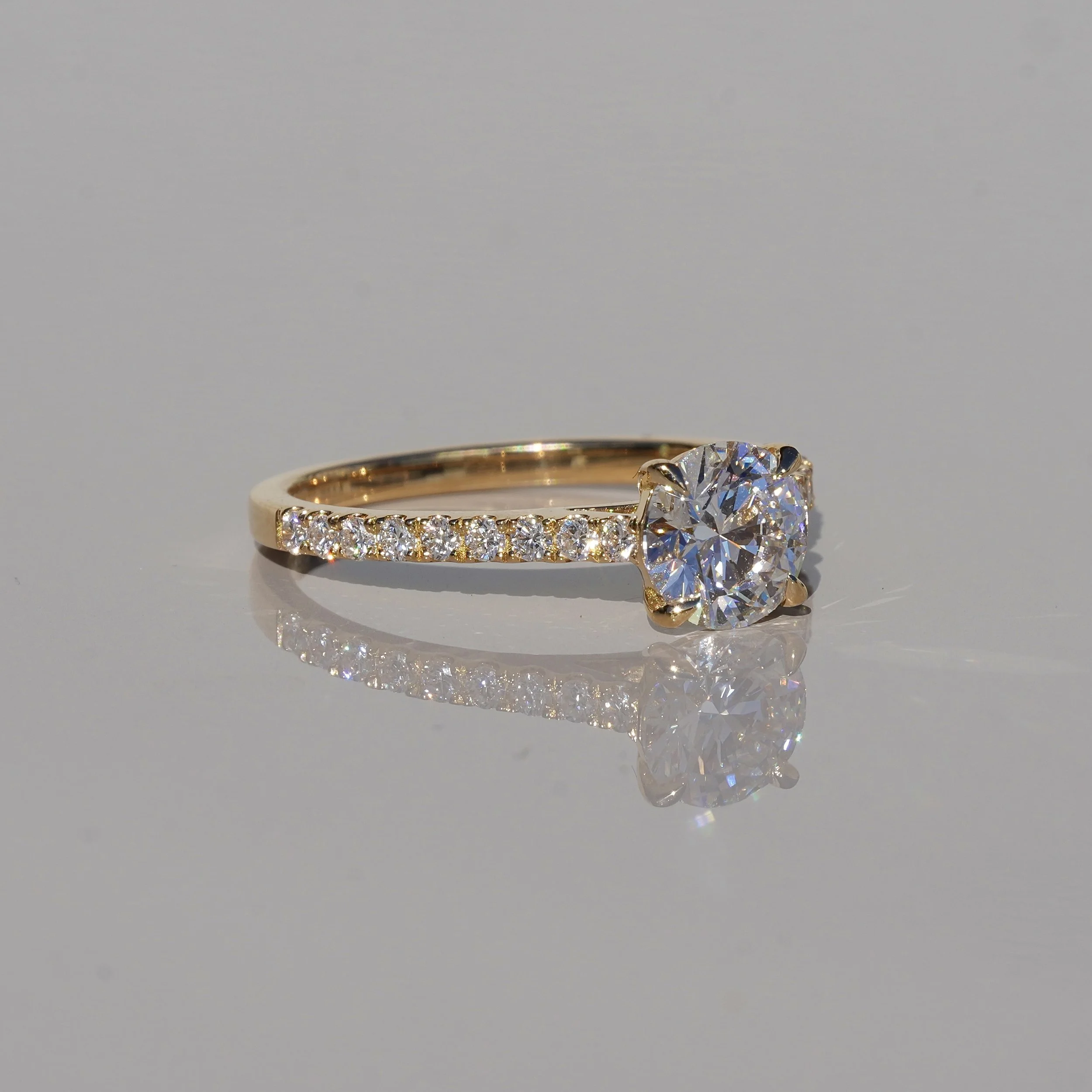 1ct Round Brilliant Cut Diamond Engagement Ring with Diamond Band in 18ct Yellow Gold –Box View | Eighty8Diamonds